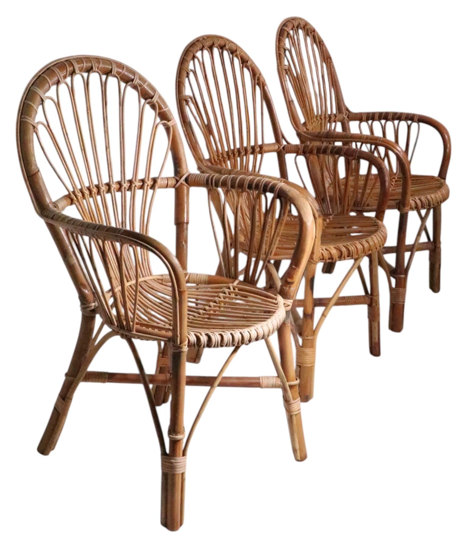 Chaises à accoudoirs en bambou C.I.C. c. 1970 probablement fabriquées en Italie 3 disponibles en vente 5