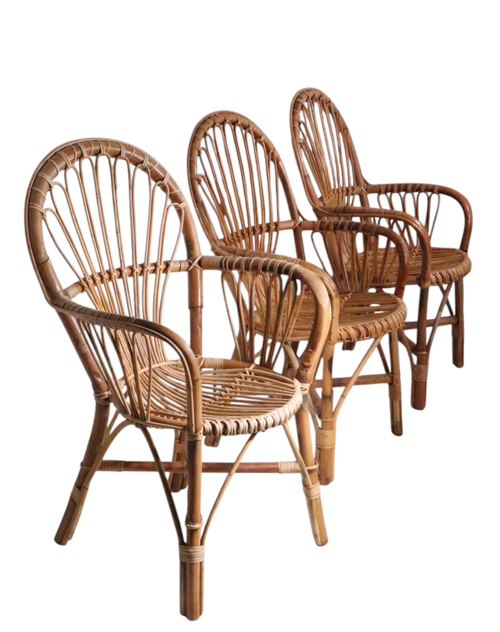 Chaises à accoudoirs en bambou C.I.C. c. 1970 probablement fabriquées en Italie 3 disponibles en vente 6
