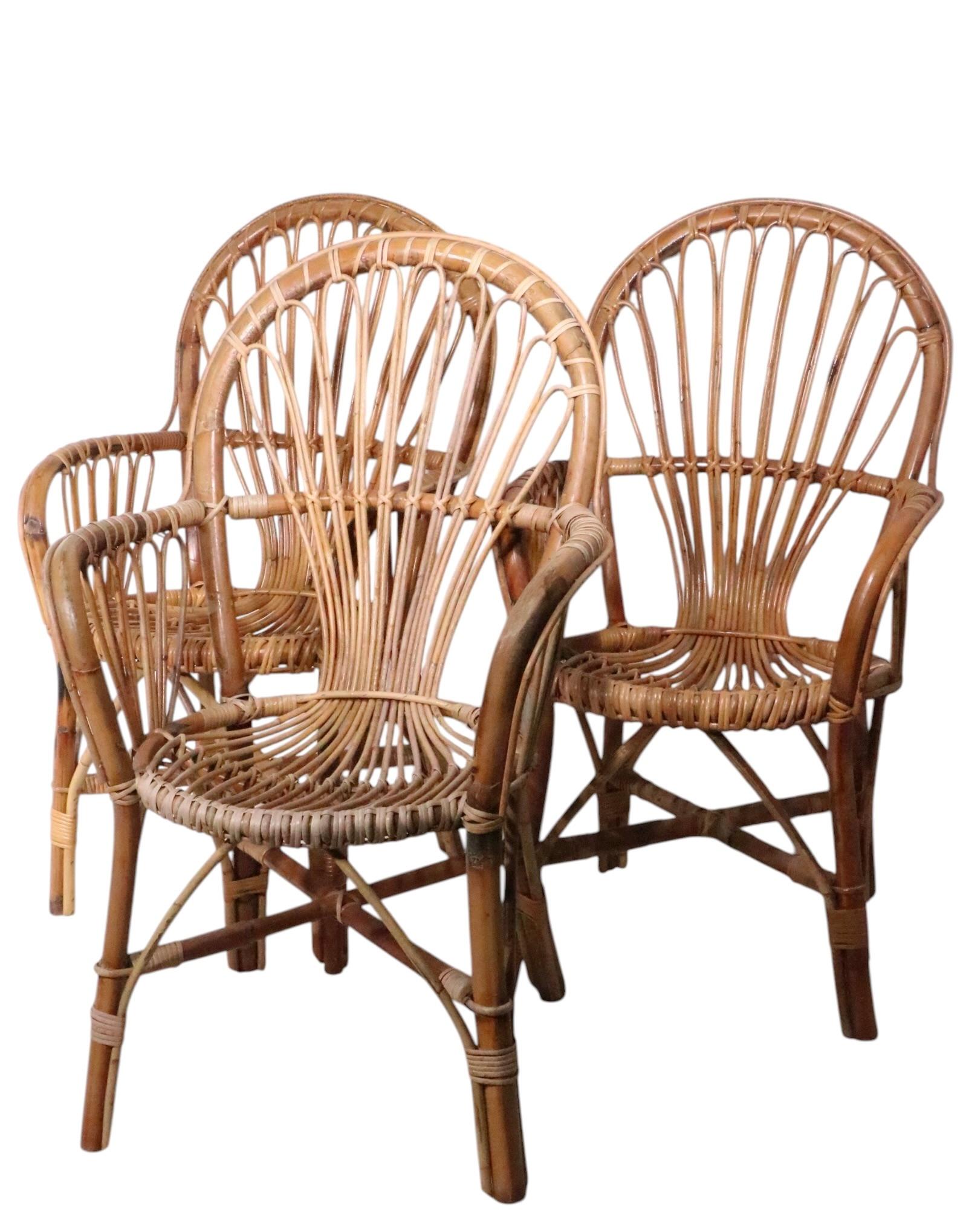 Chaises à accoudoirs en bambou C.I.C. c. 1970 probablement fabriquées en Italie 3 disponibles en vente 7