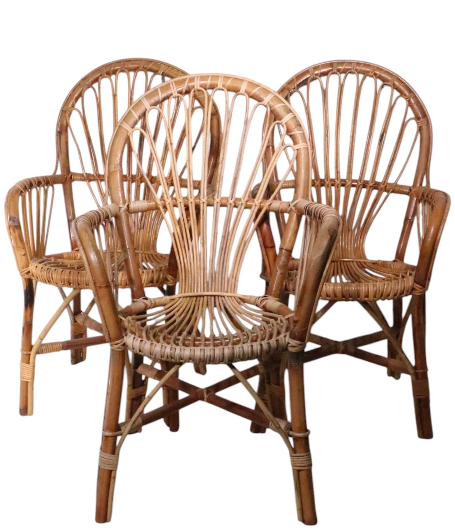 Chaises à accoudoirs en bambou C.I.C. c. 1970 probablement fabriquées en Italie 3 disponibles en vente 8