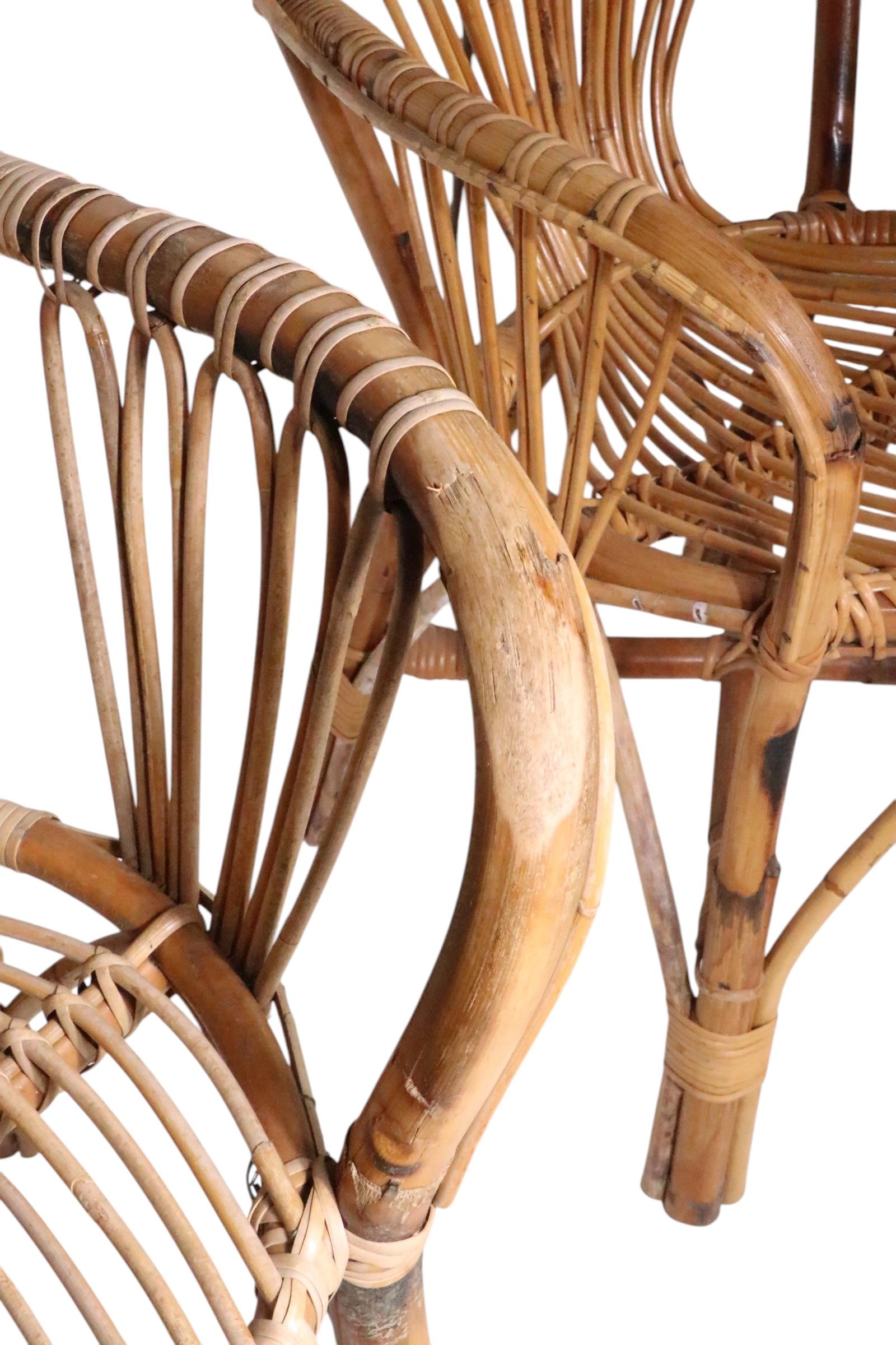 Chaises à accoudoirs en bambou C.I.C. c. 1970 probablement fabriquées en Italie 3 disponibles en vente 10