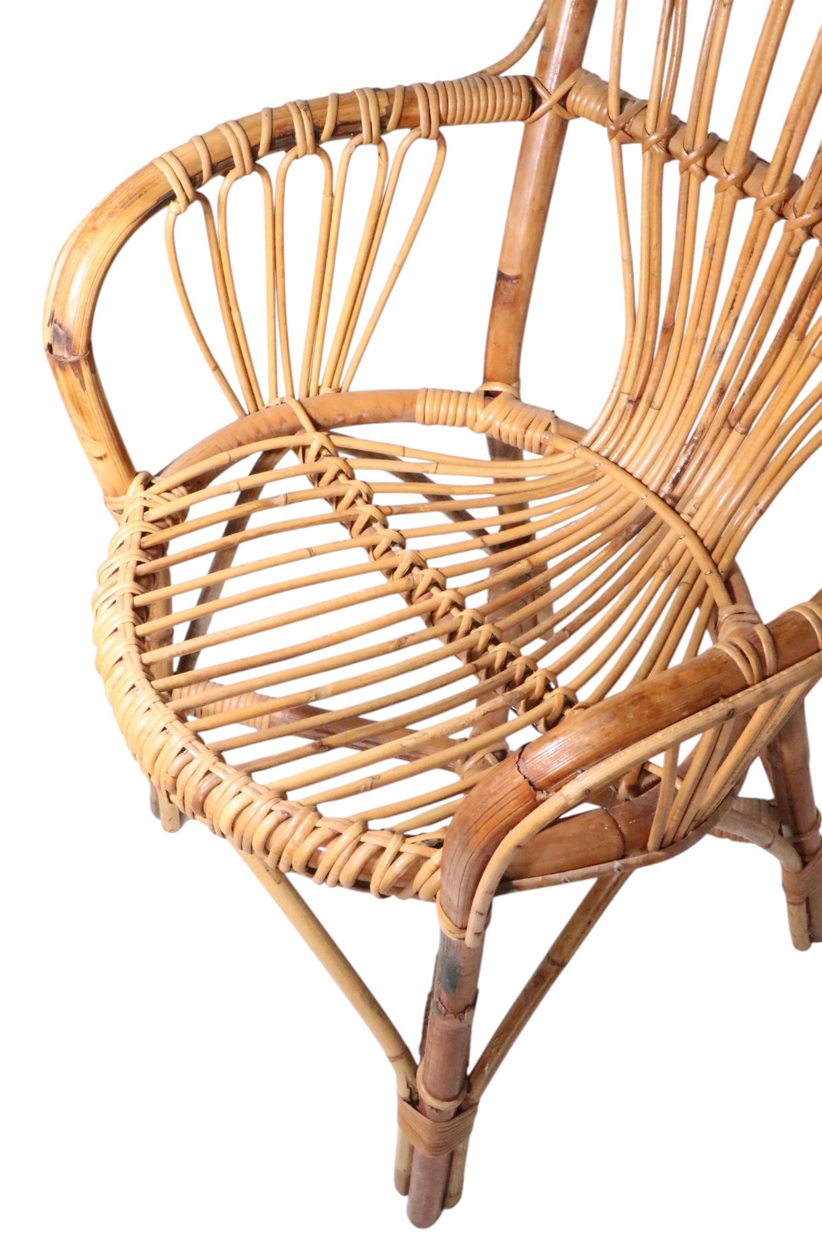 Chaises à accoudoirs en bambou C.I.C. c. 1970 probablement fabriquées en Italie 3 disponibles en vente 11