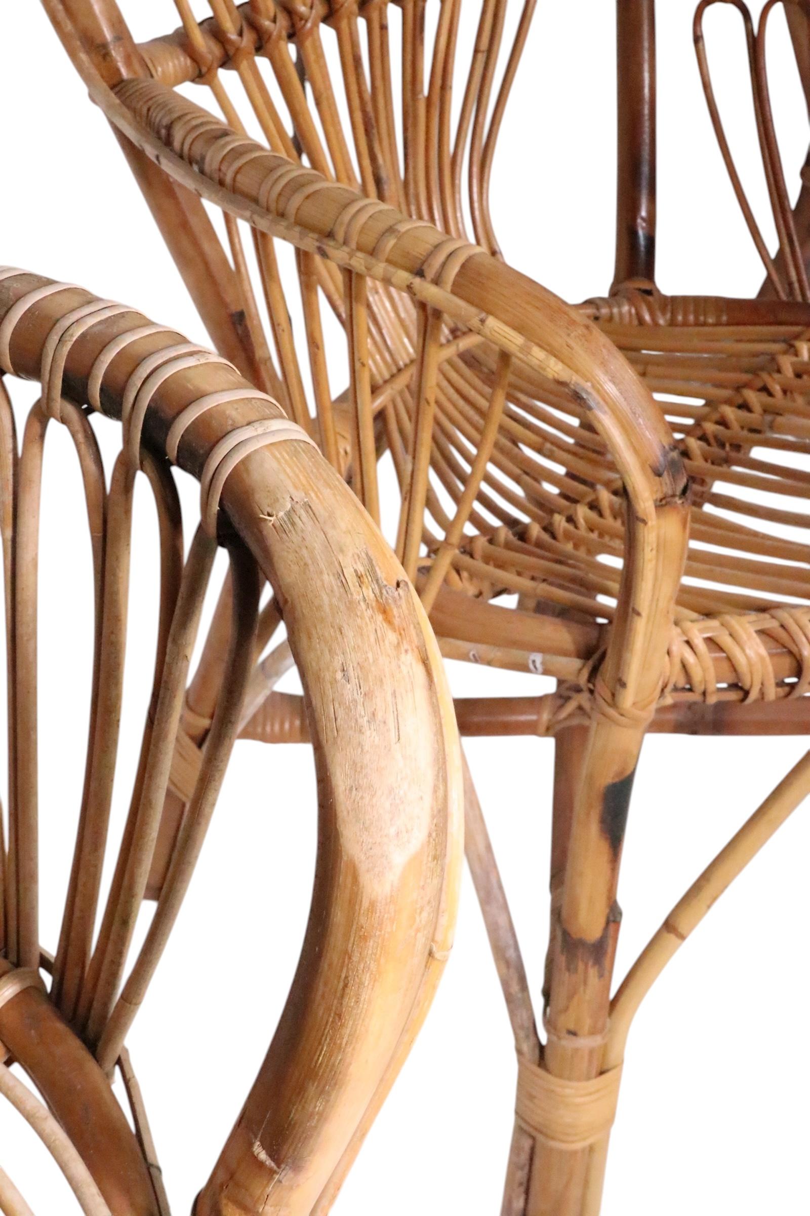 Chaises à accoudoirs en bambou C.I.C. c. 1970 probablement fabriquées en Italie 3 disponibles en vente 12