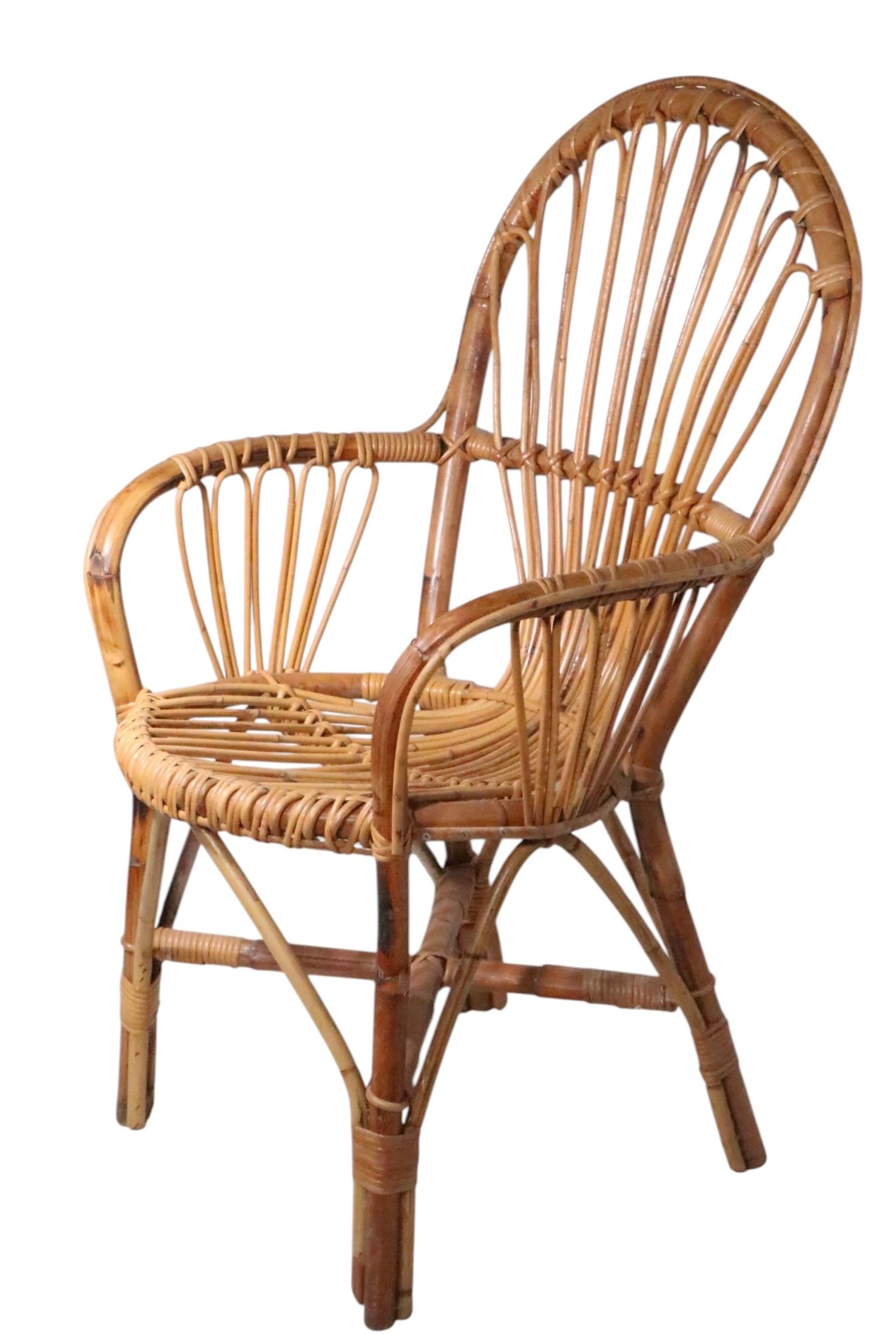 Mid-Century Modern Chaises à accoudoirs en bambou C.I.C. c. 1970 probablement fabriquées en Italie 3 disponibles en vente