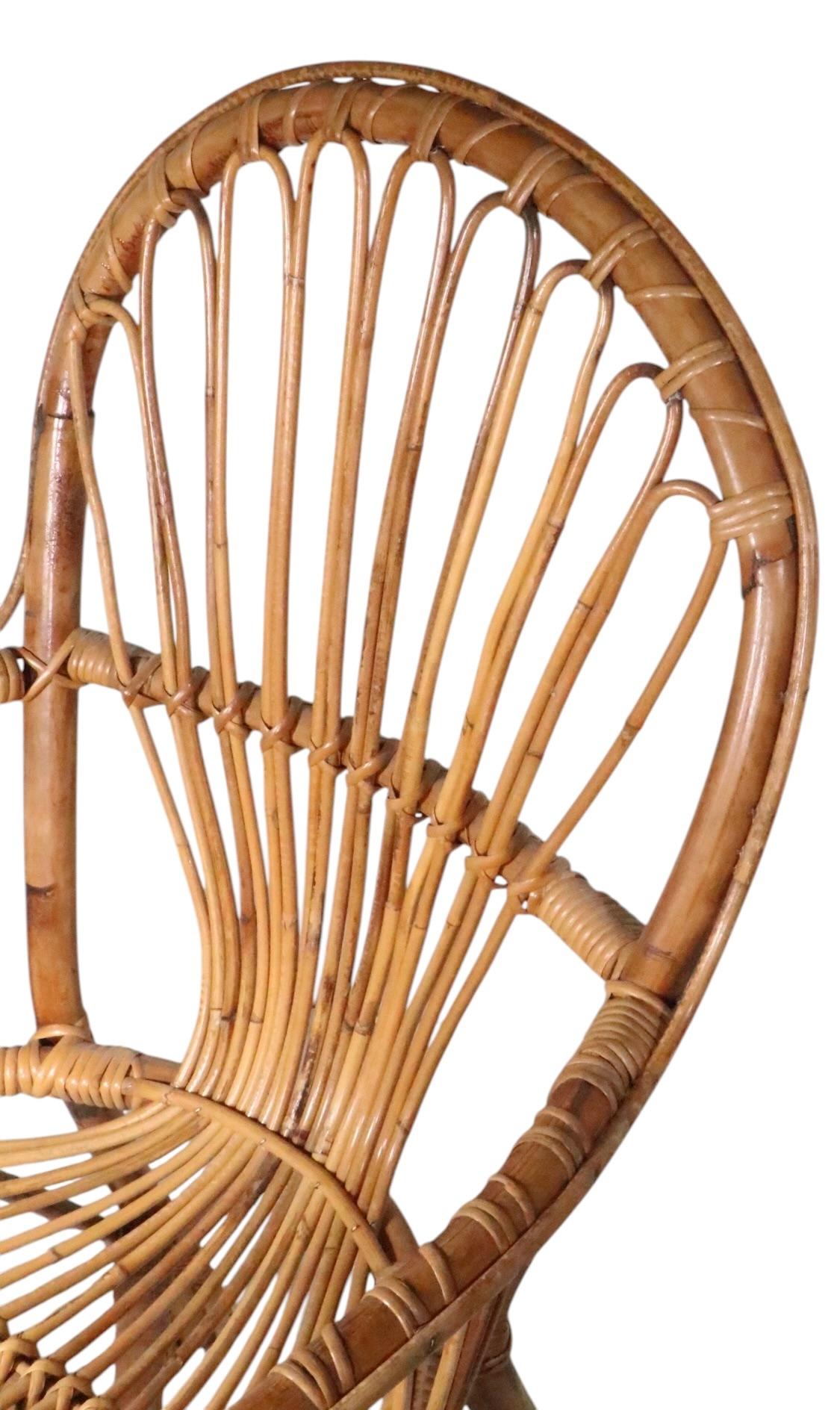 italien Chaises à accoudoirs en bambou C.I.C. c. 1970 probablement fabriquées en Italie 3 disponibles en vente