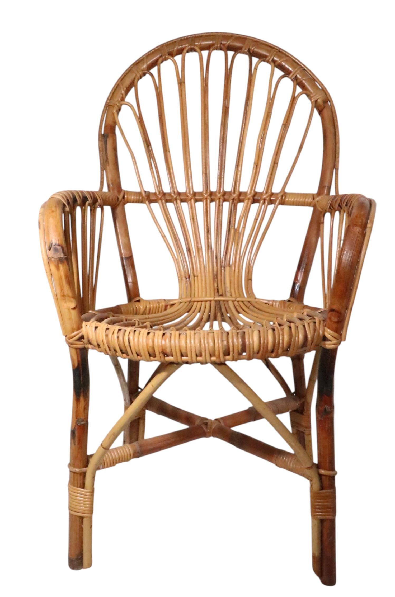 Chaises à accoudoirs en bambou C.I.C. c. 1970 probablement fabriquées en Italie 3 disponibles Bon état - En vente à New York, NY