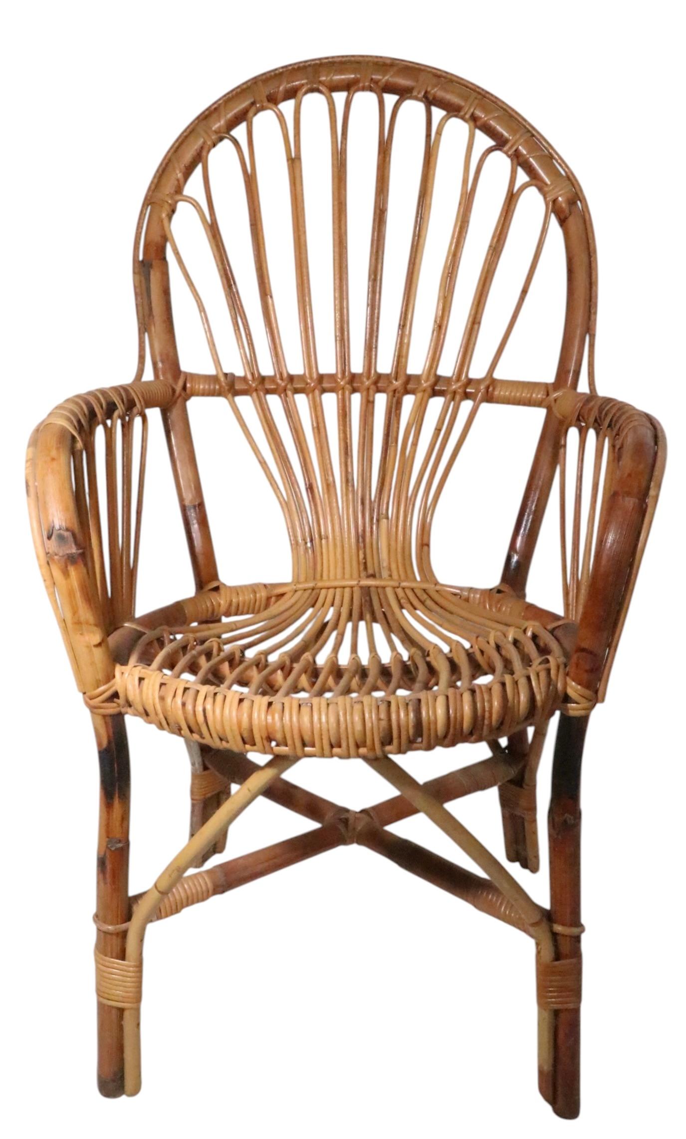 Bambou Chaises à accoudoirs en bambou C.I.C. c. 1970 probablement fabriquées en Italie 3 disponibles en vente