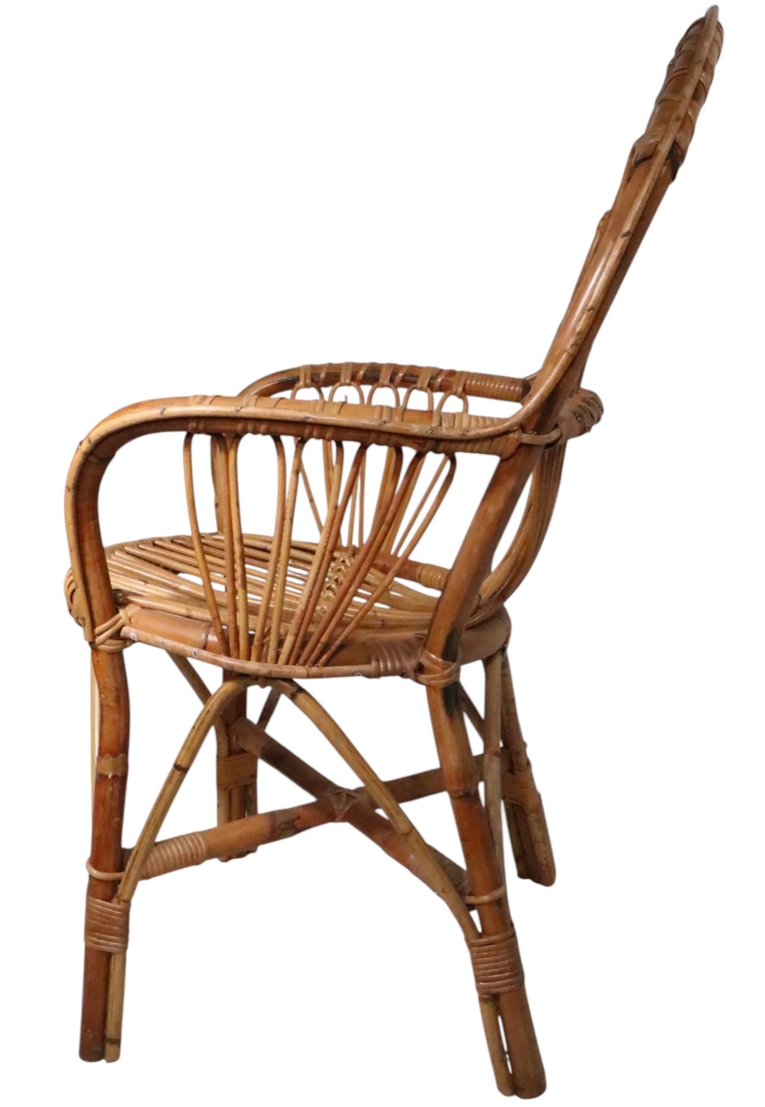 Chaises à accoudoirs en bambou C.I.C. c. 1970 probablement fabriquées en Italie 3 disponibles en vente 1