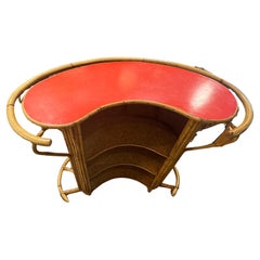 Mid Century Bamboo Reeded Bar and Stools