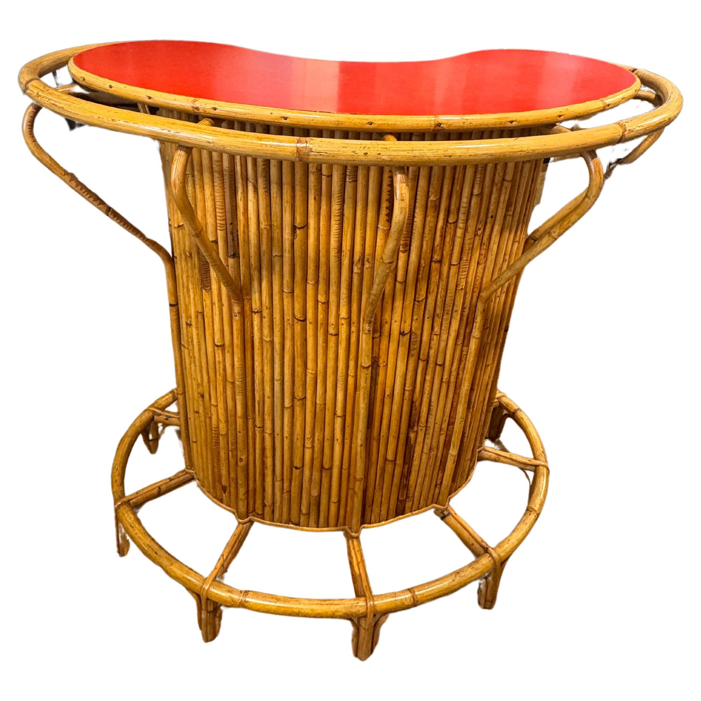 Mid Century Bamboo Reeded Bar and Stools