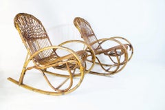 Midcentury Bamboo Rocking Chairs in the Style of Franco Albini Italy