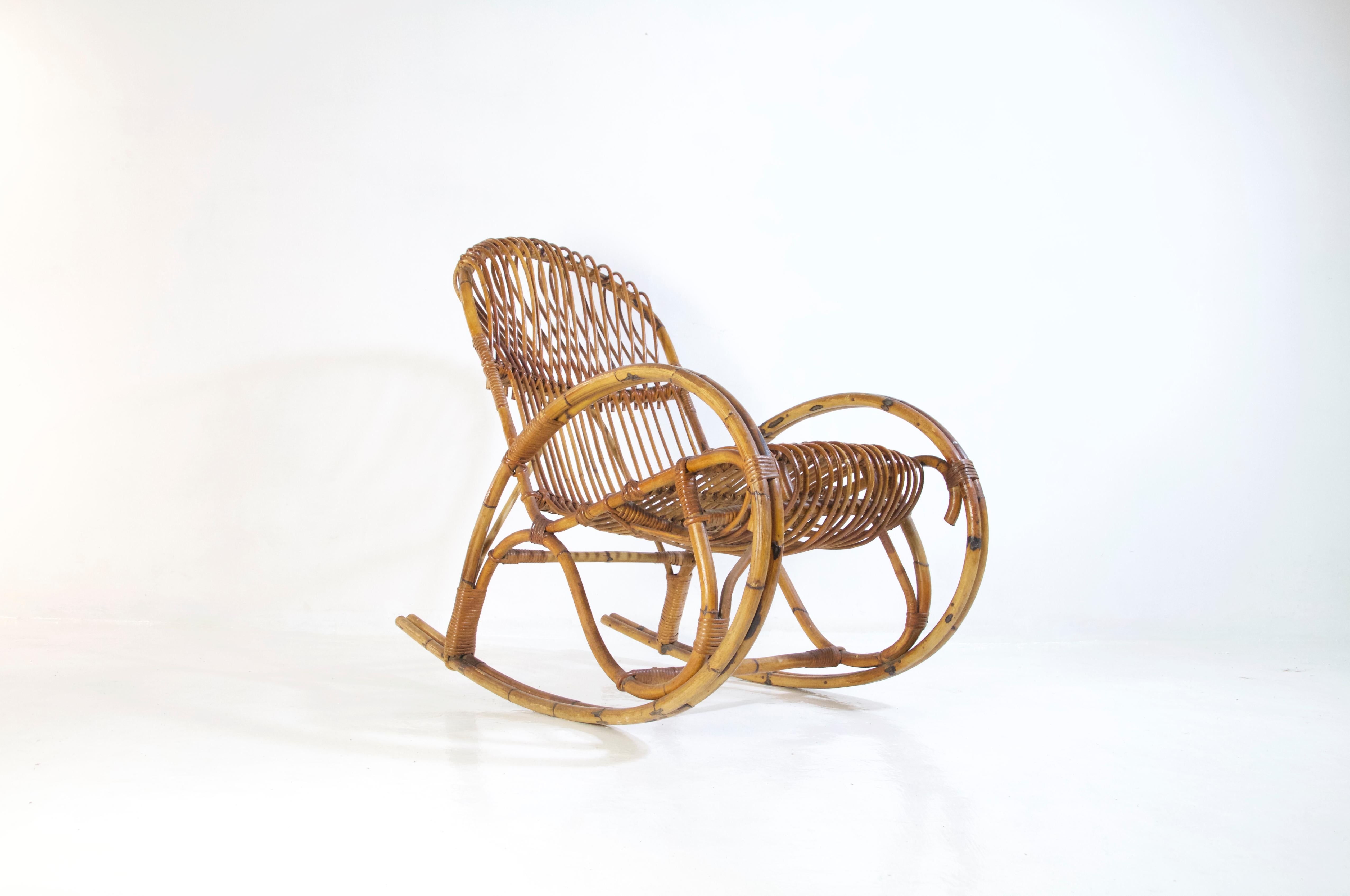 Midcentury Bamboo Rocking Chairs in the Style of Franco Albini Italy For Sale 2
