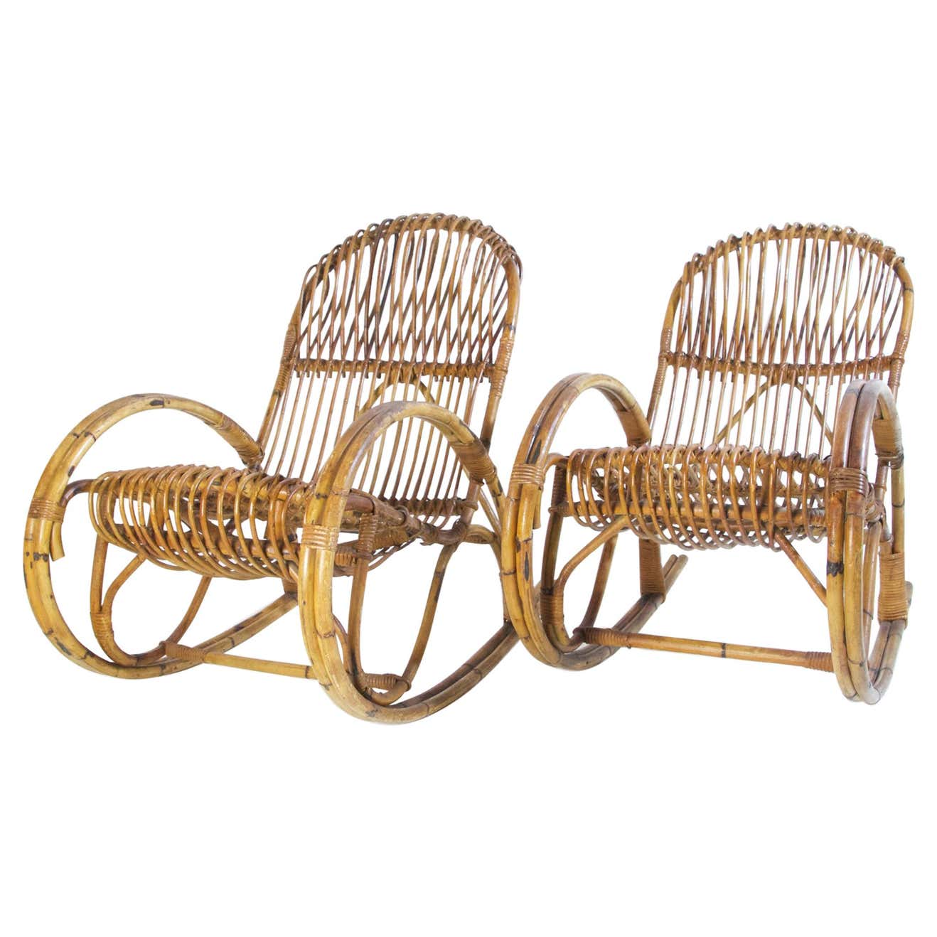 Midcentury Bamboo Rocking Chairs in the Style of Franco Albini Italy ...