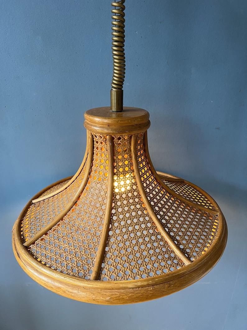 Lampe suspendue Boho du milieu du siècle dernier en bambou et rotin, 1970 Excellent état - En vente à ROTTERDAM, ZH