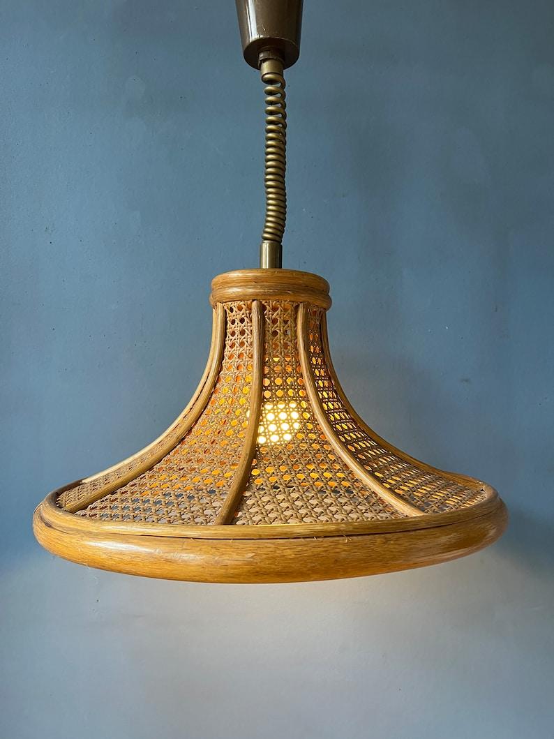 20ième siècle Lampe suspendue Boho du milieu du siècle dernier en bambou et rotin, 1970 en vente