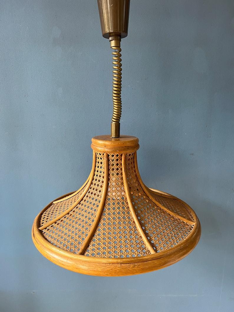 Bambou Lampe suspendue Boho du milieu du siècle dernier en bambou et rotin, 1970 en vente