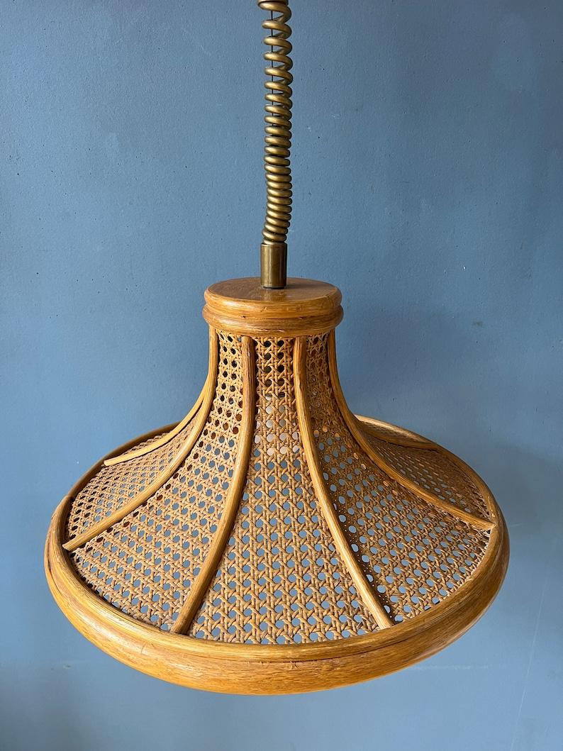 Lampe suspendue Boho du milieu du siècle dernier en bambou et rotin, 1970 en vente 1
