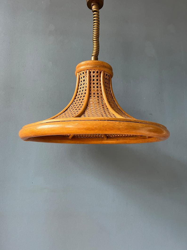 Lampe suspendue Boho du milieu du siècle dernier en bambou et rotin, 1970 en vente 2