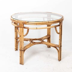 Mid Century Bamboo Runder Tisch mit Glasplatte