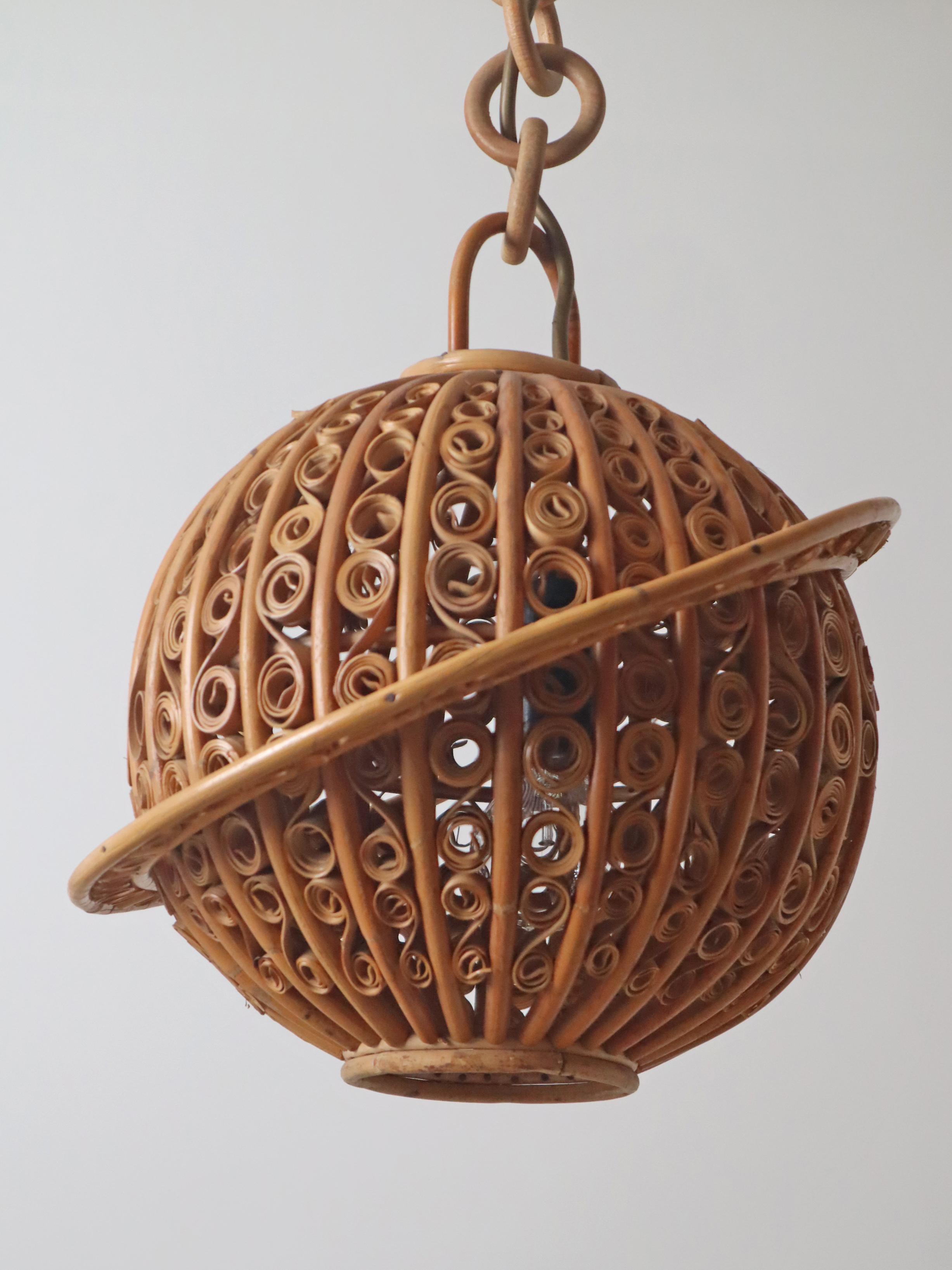 Mid-Century Bambus Saturn Ball  Kugellampe, Frankreich 1960er Jahre 3