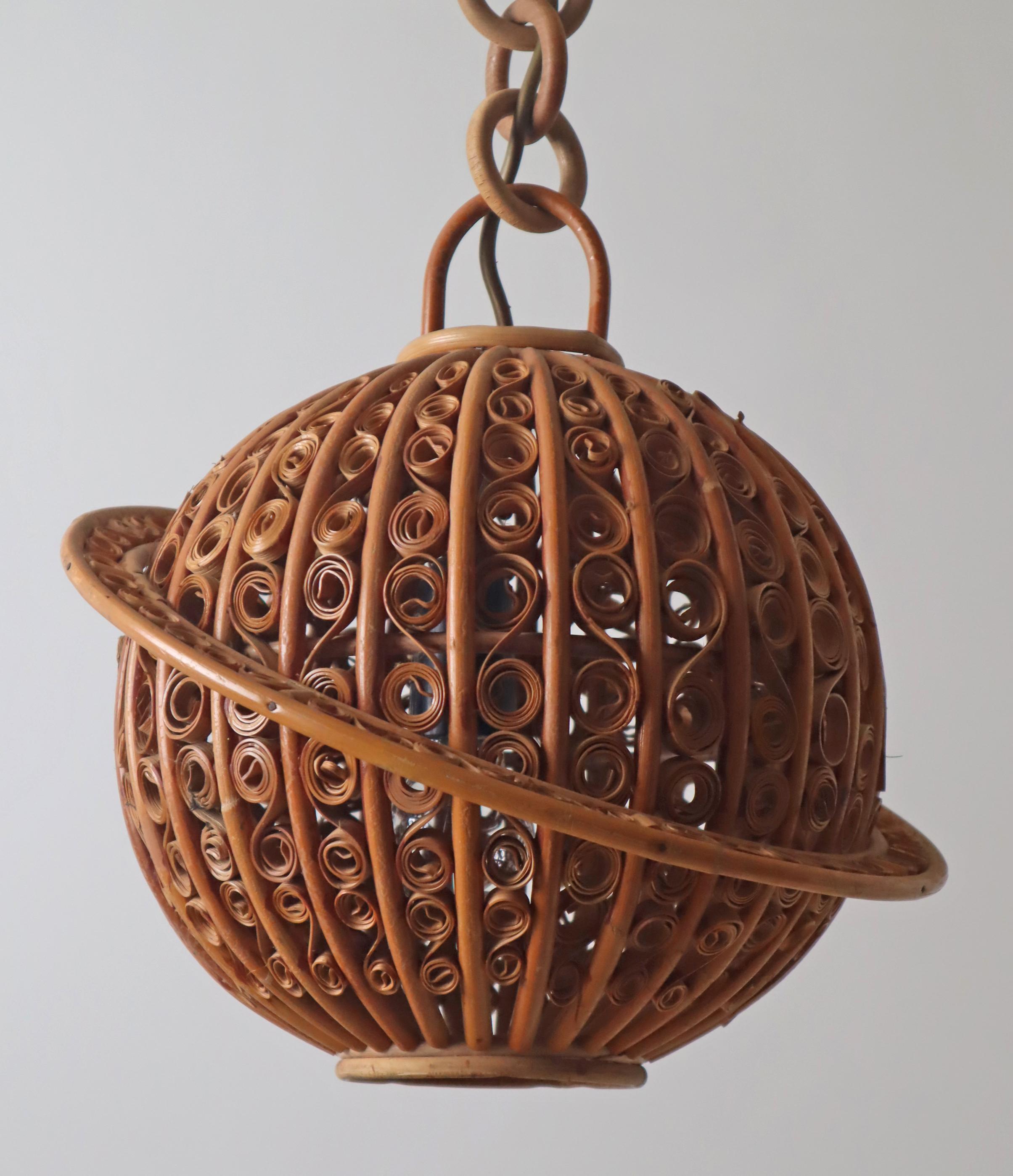 Mid-Century Bambus Saturn Ball  Kugellampe, Frankreich 1960er Jahre (Moderne der Mitte des Jahrhunderts)