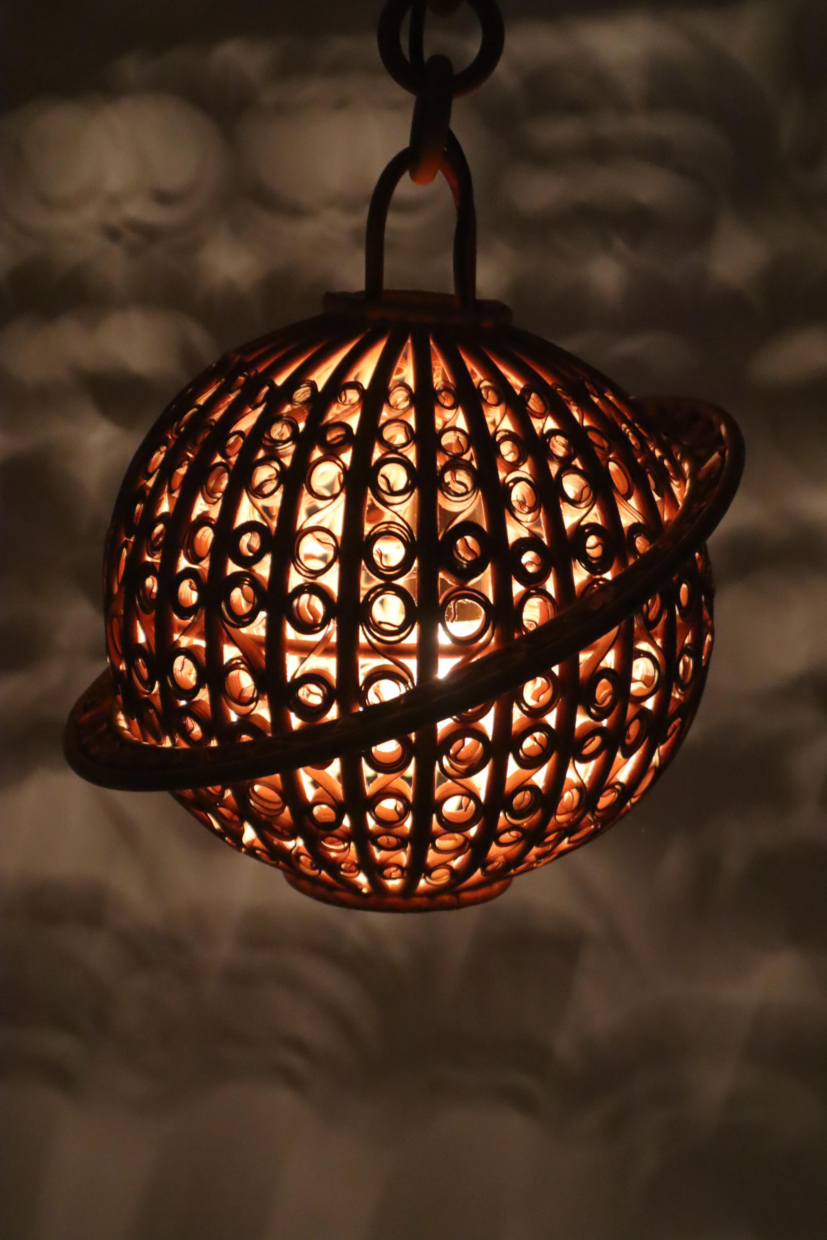 Mid-Century Bambus Saturn Ball  Kugellampe, Frankreich 1960er Jahre (Handgefertigt)