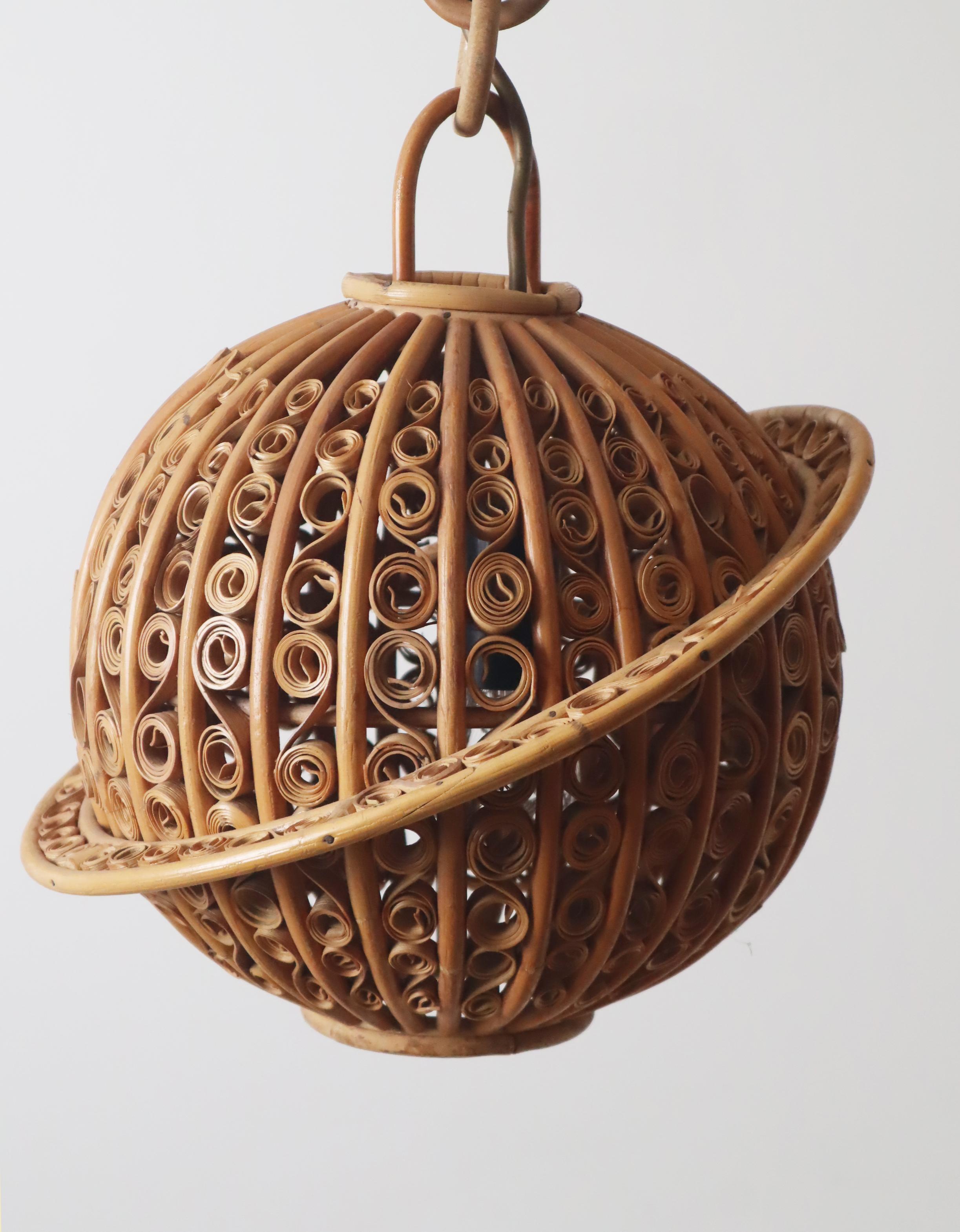 Mid-Century Bambus Saturn Ball  Kugellampe, Frankreich 1960er Jahre 1