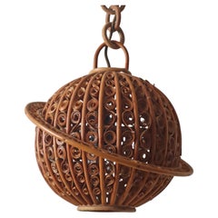 Mid-Century Bamboo Saturn Ball  Globe Lamp, France 1960s