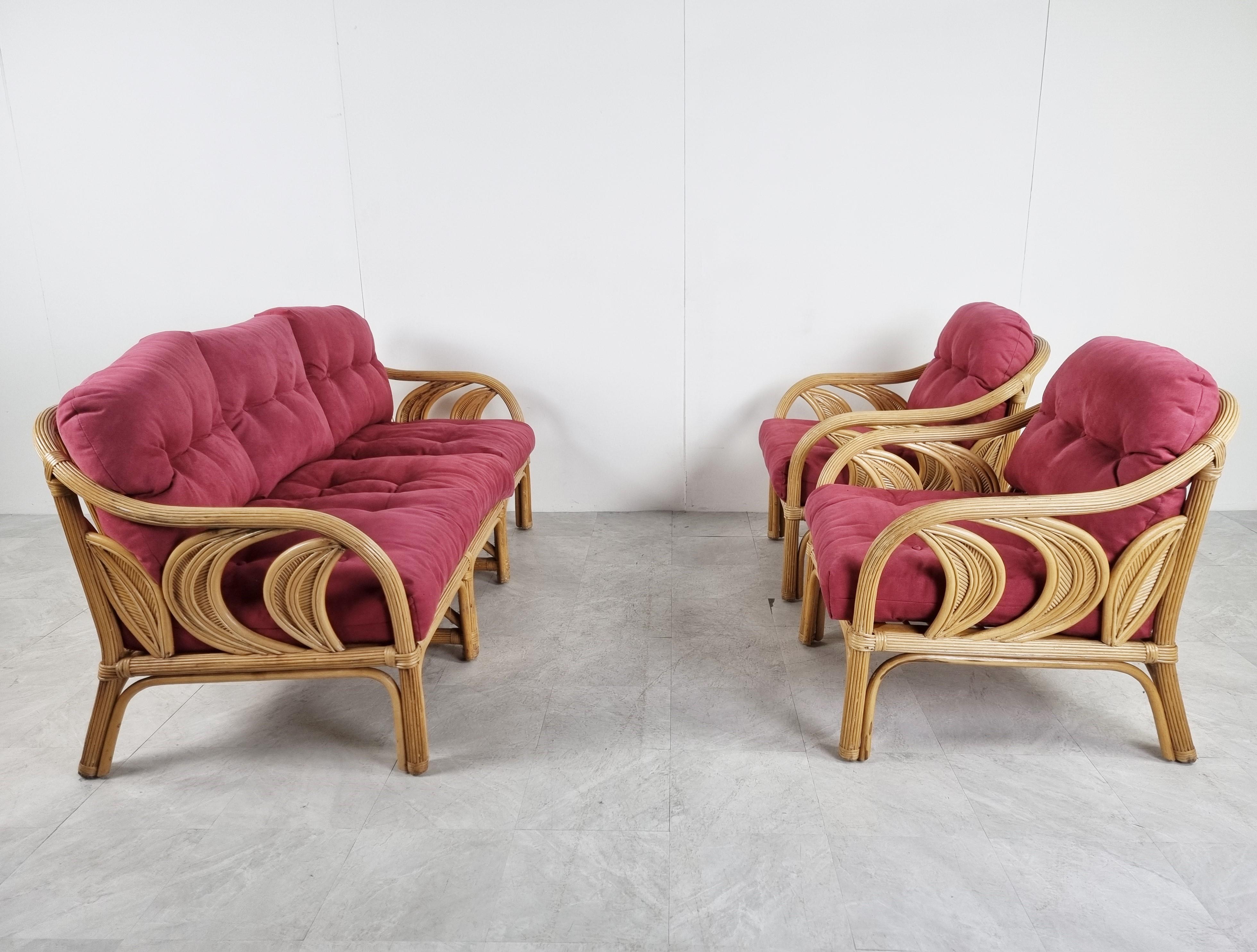 Mid Century Bamboo Sofa Set, 1980s 5