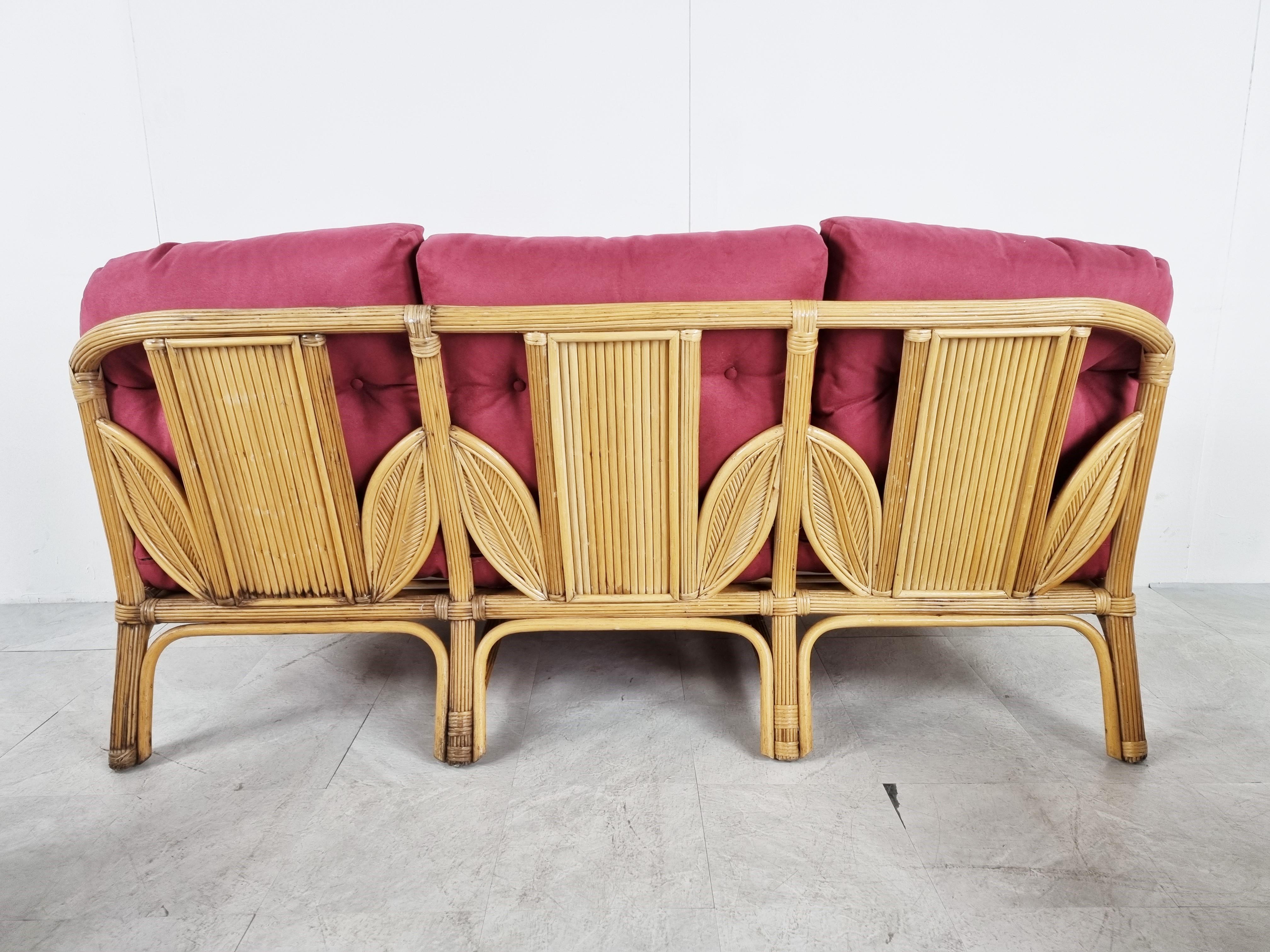 Mid Century Bamboo Sofa Set, 1980s 3