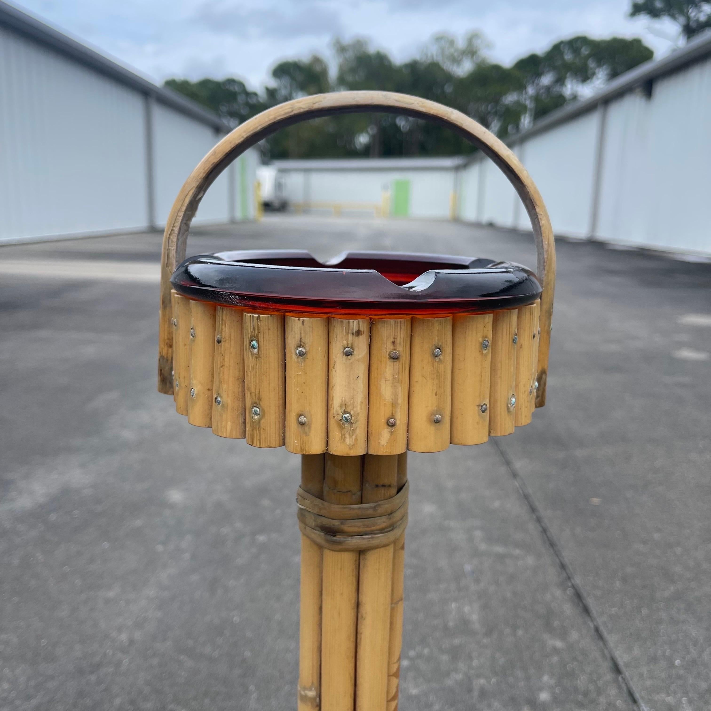 Mid-Century Bamboo Standing Ashtray Stand In Good Condition For Sale In Jensen Beach, FL
