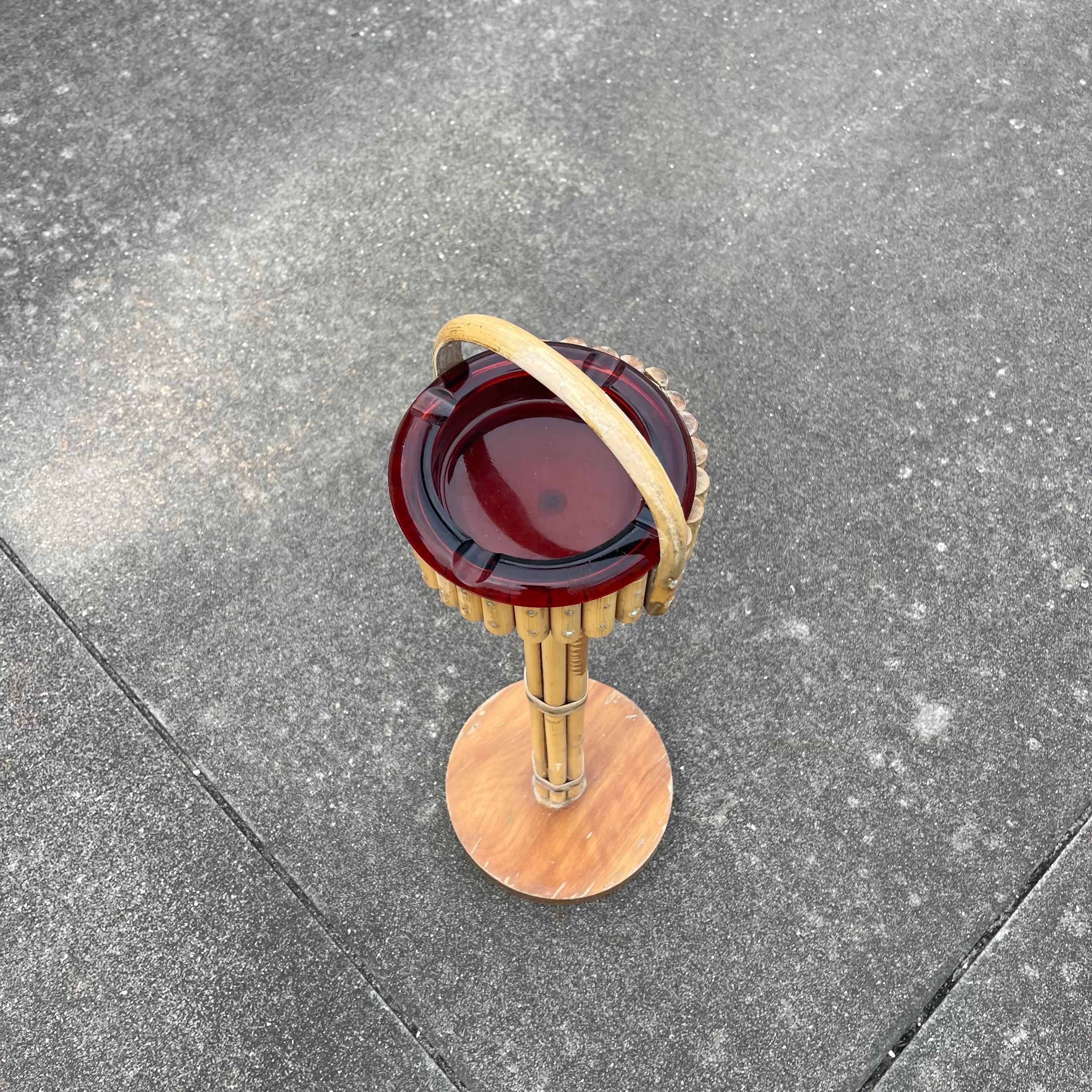 Mid-Century Bamboo Standing Ashtray Stand 1