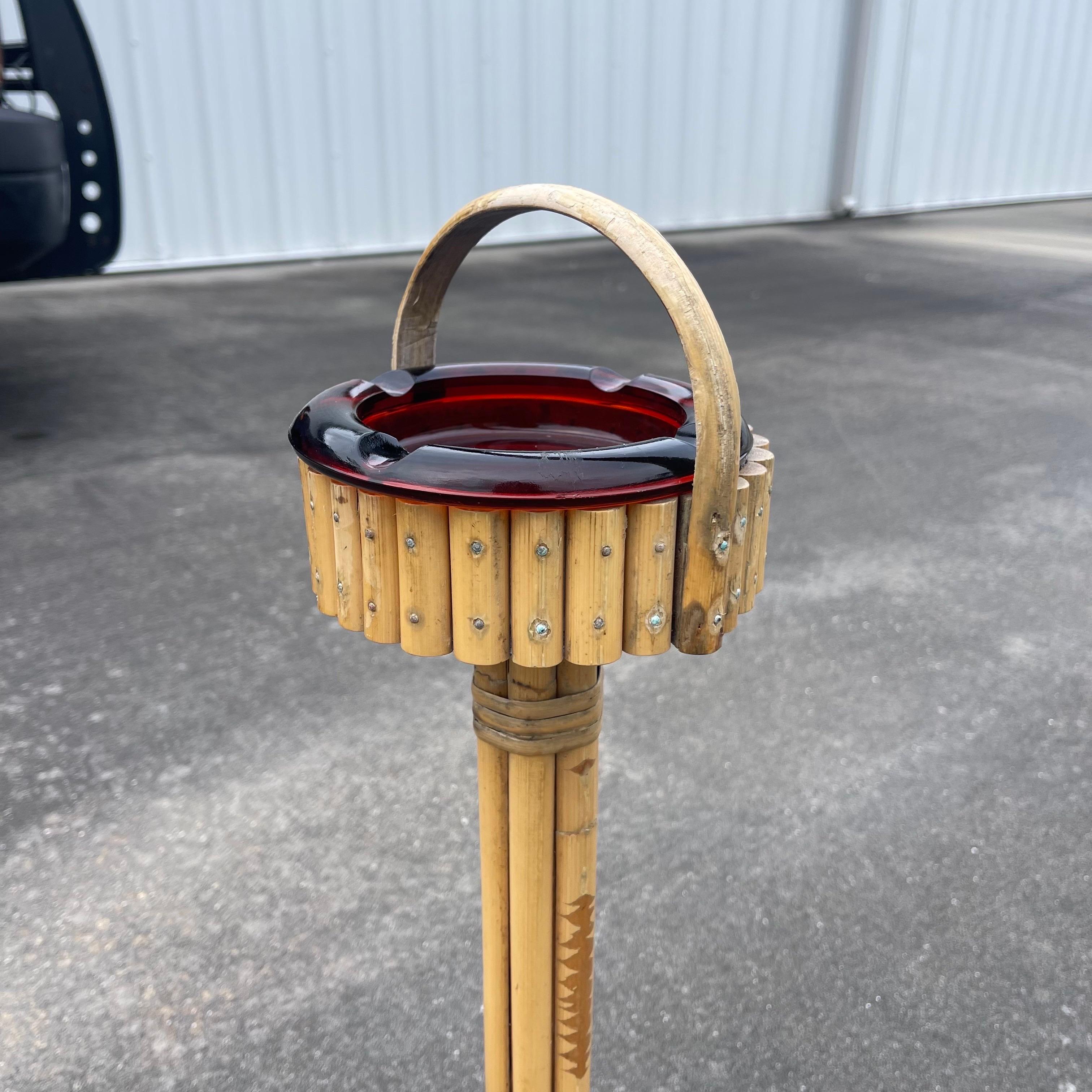 Mid-Century Bamboo Standing Ashtray Stand For Sale 2