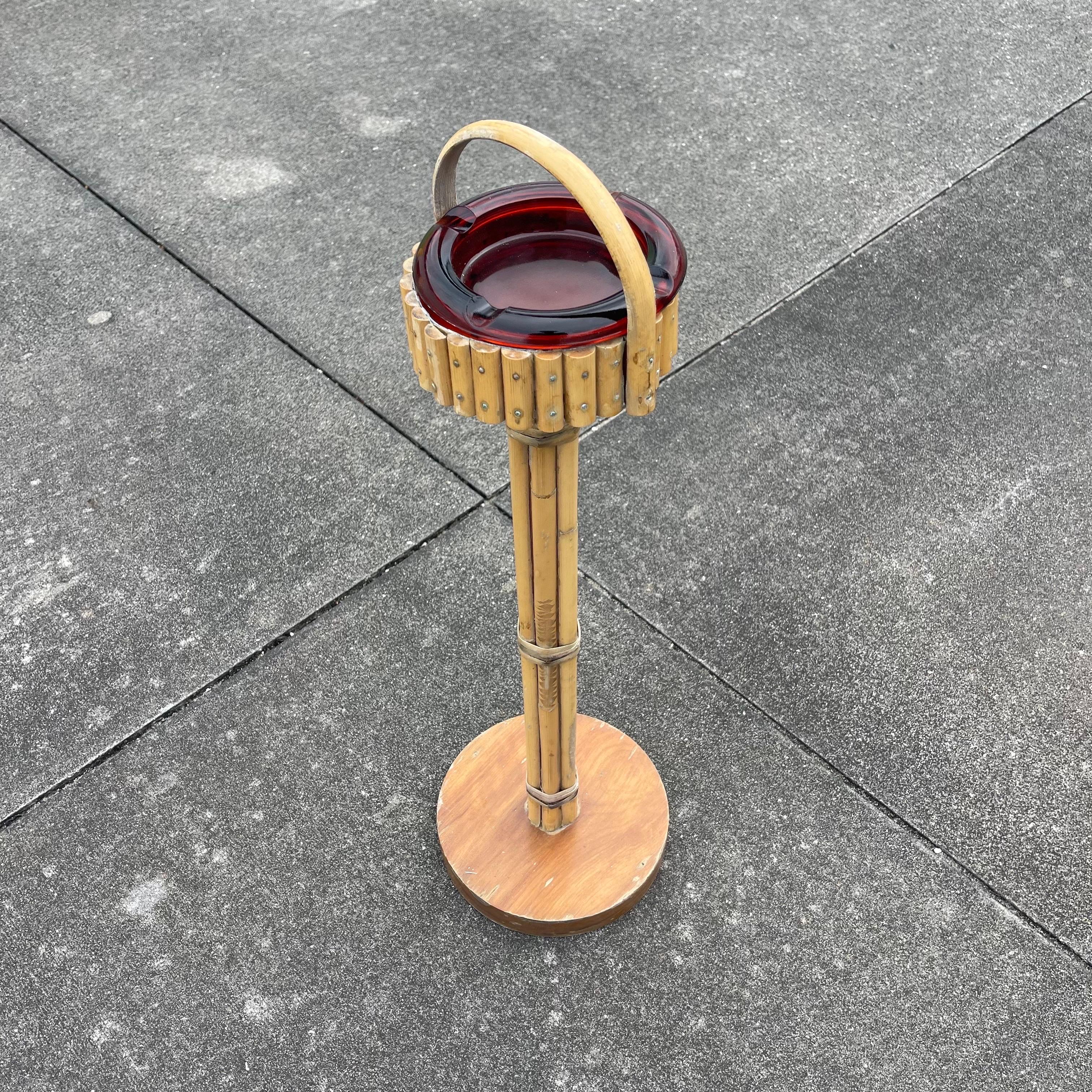 Mid-Century Bamboo Standing Ashtray Stand 4