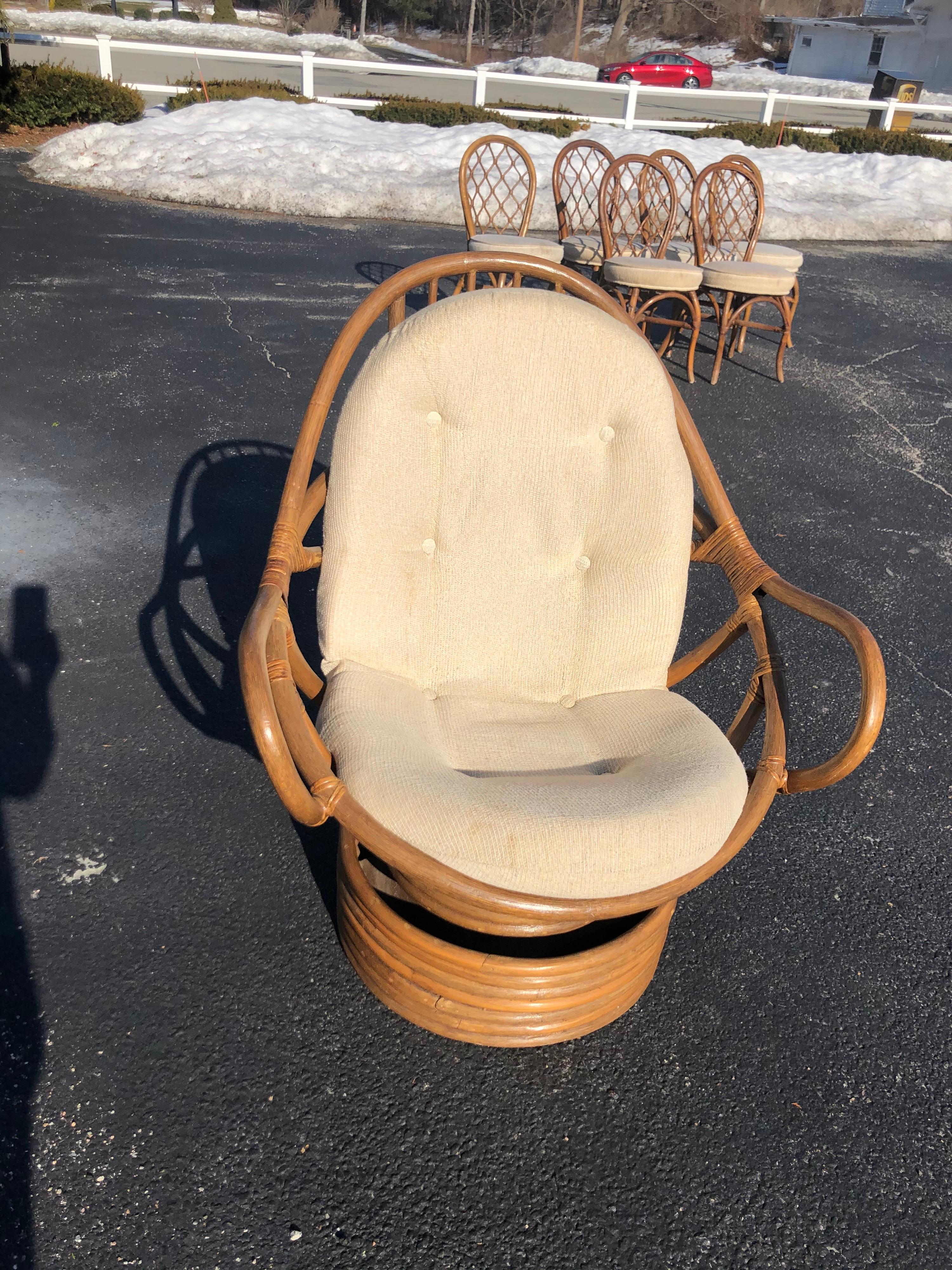 Mid Century Rattan Swivel Chair 1