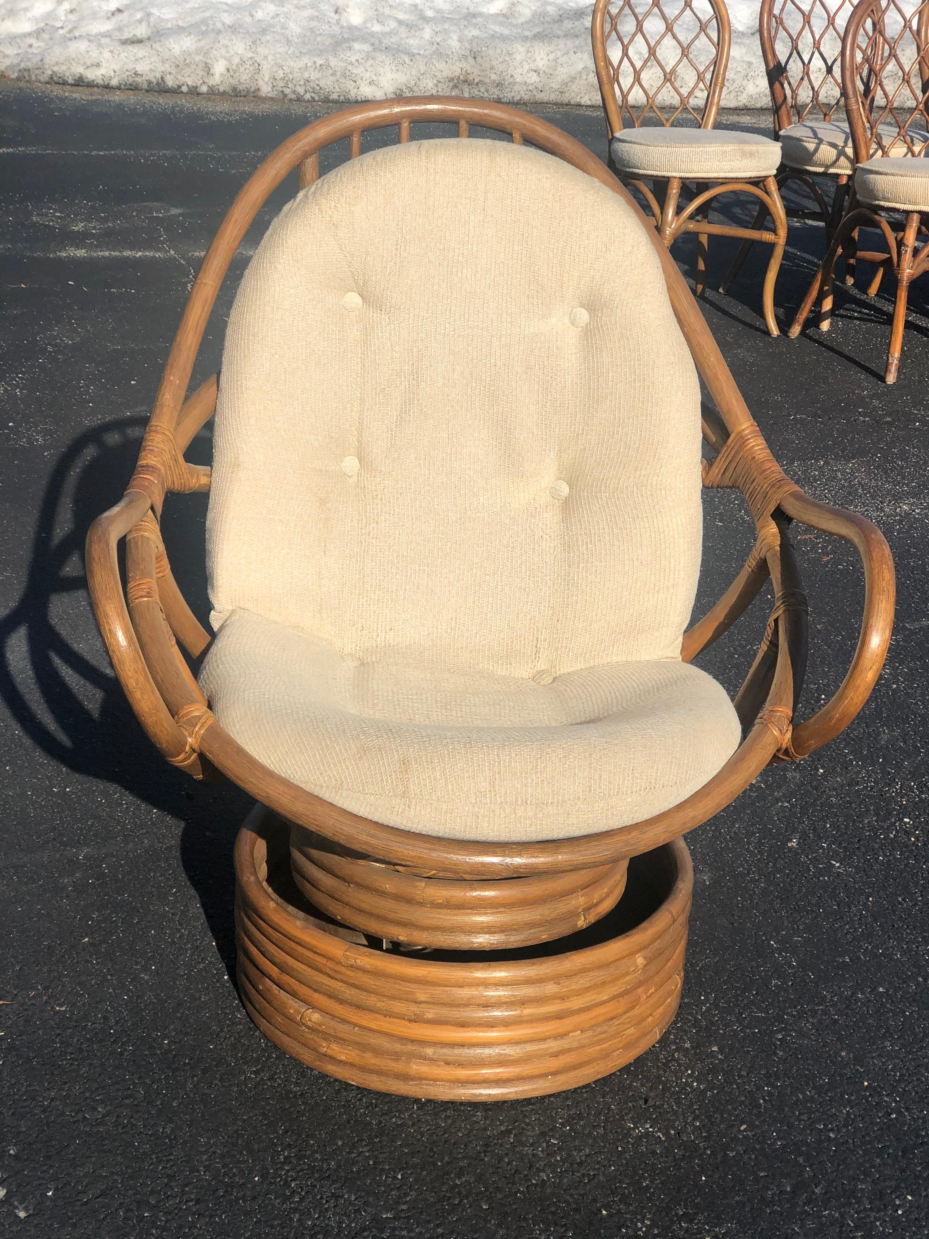 Mid Century Rattan Swivel Chair 2