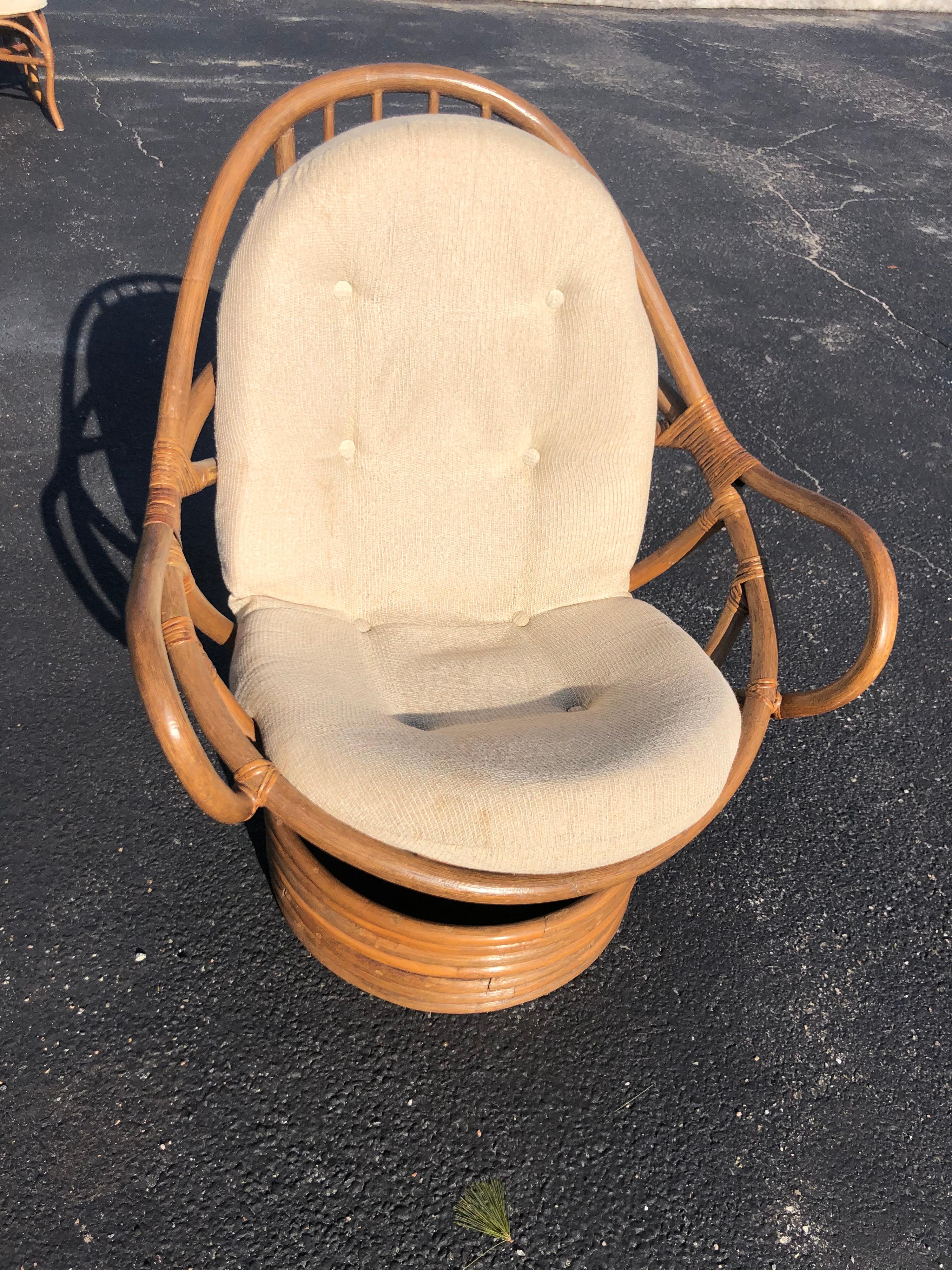 Mid Century Rattan Swivel Chair 8