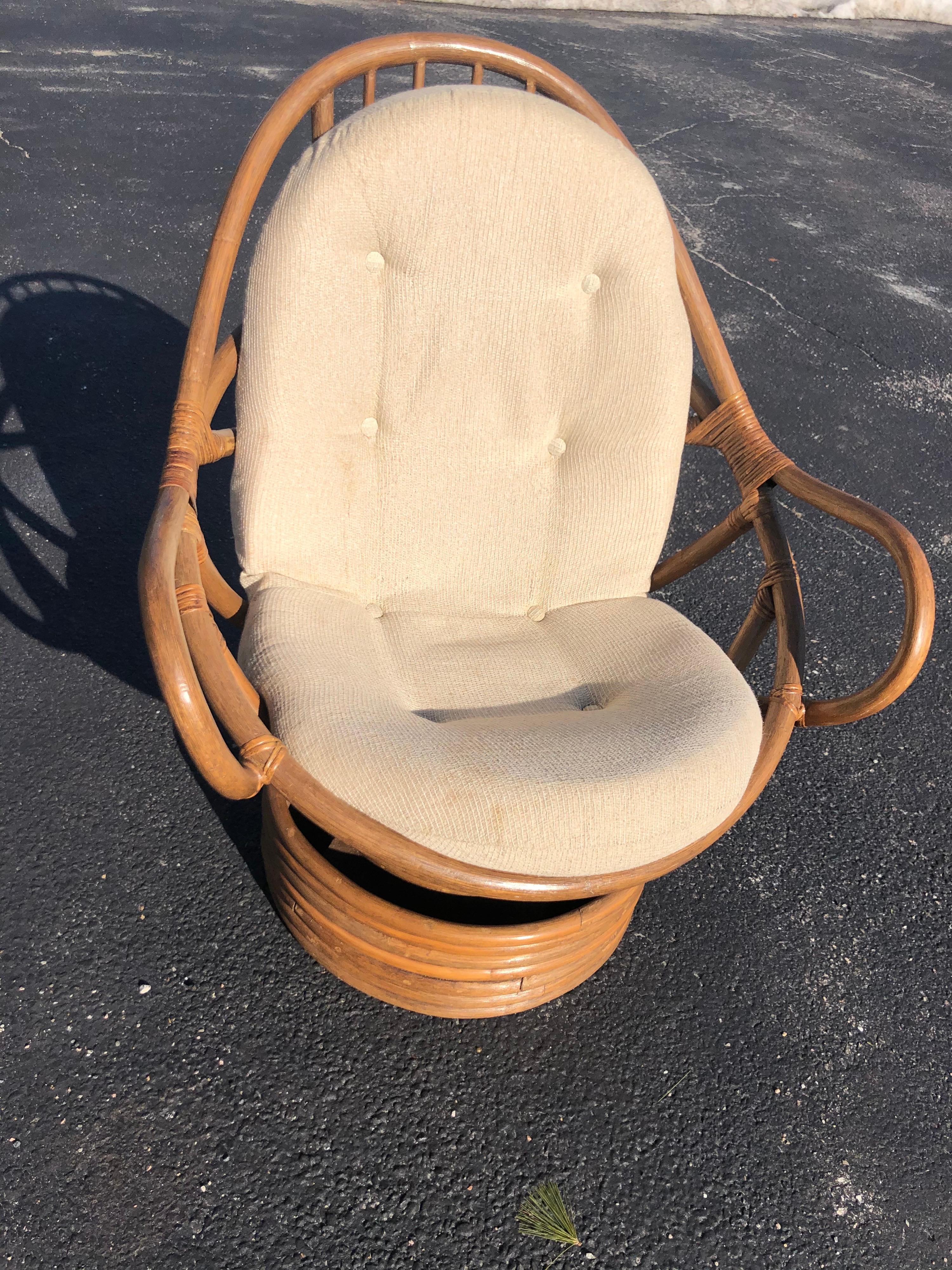 Mid Century Rattan swivel chair. Fabulous boho chic style.