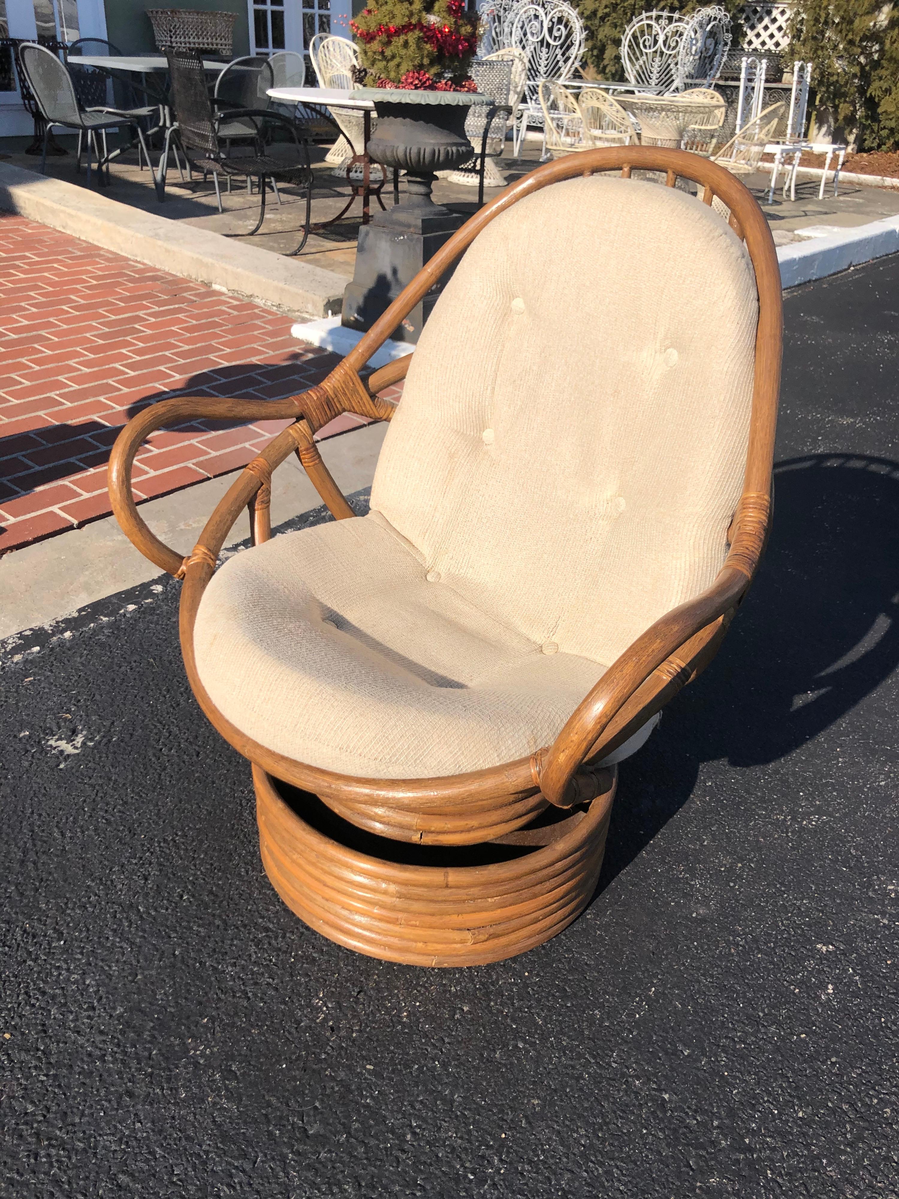 Bohemian Mid Century Rattan Swivel Chair
