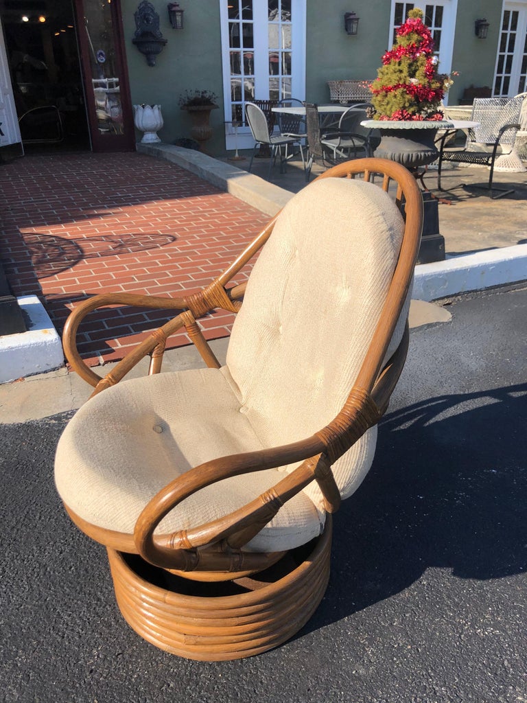 Mid Century Rattan Swivel Chair at 1stDibs