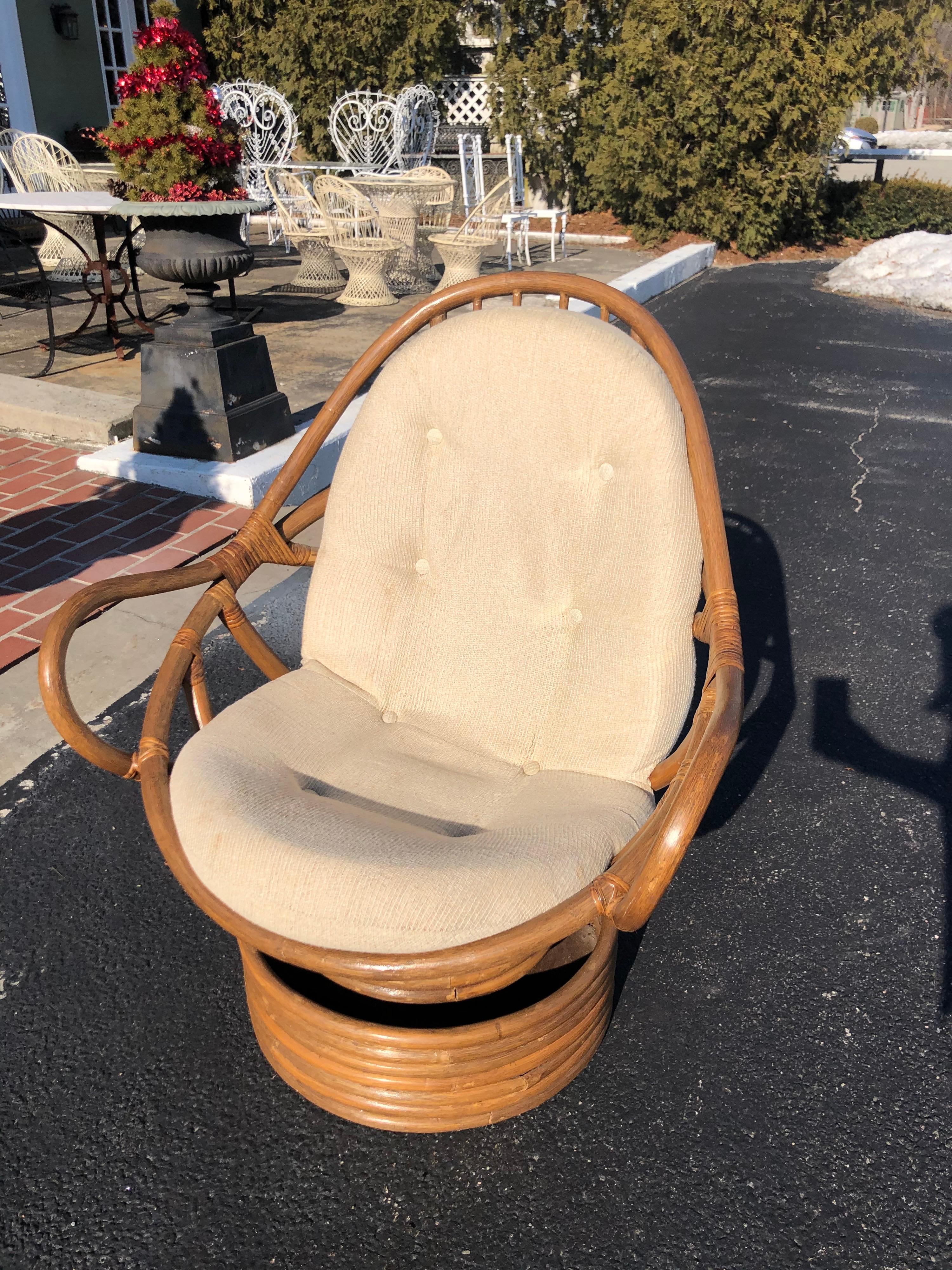 Bamboo Mid Century Rattan Swivel Chair