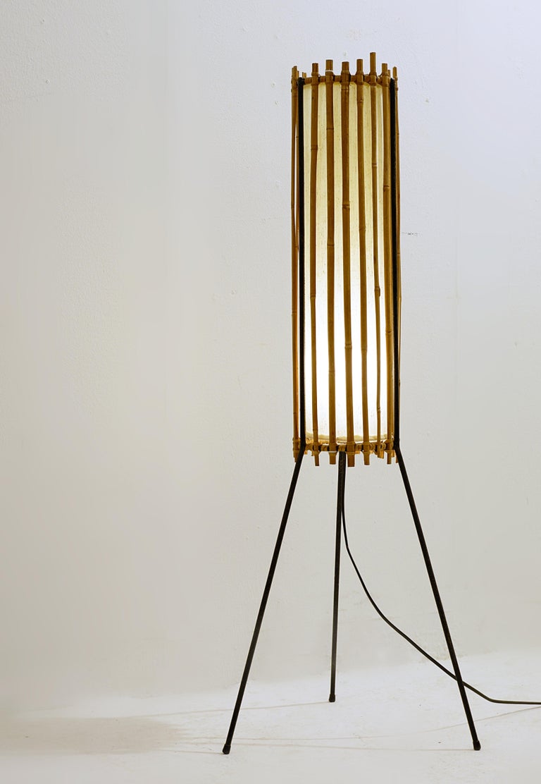 MidCentury Bamboo Tripod Floor Lamp For Sale at 1stDibs