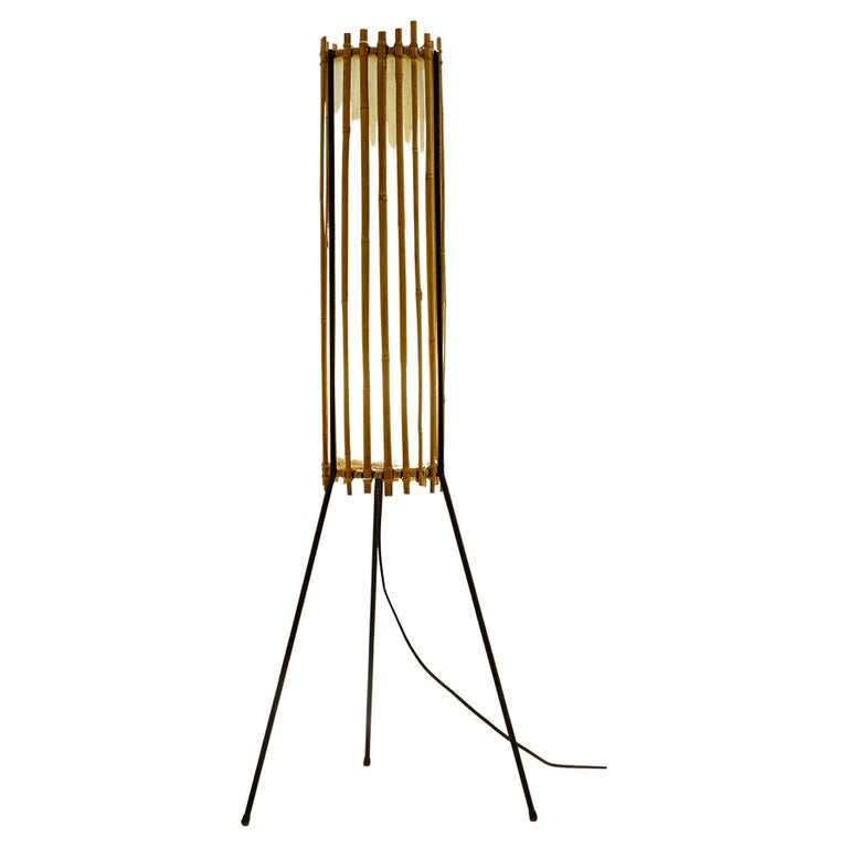 MidCentury Bamboo Tripod Floor Lamp For Sale at 1stDibs