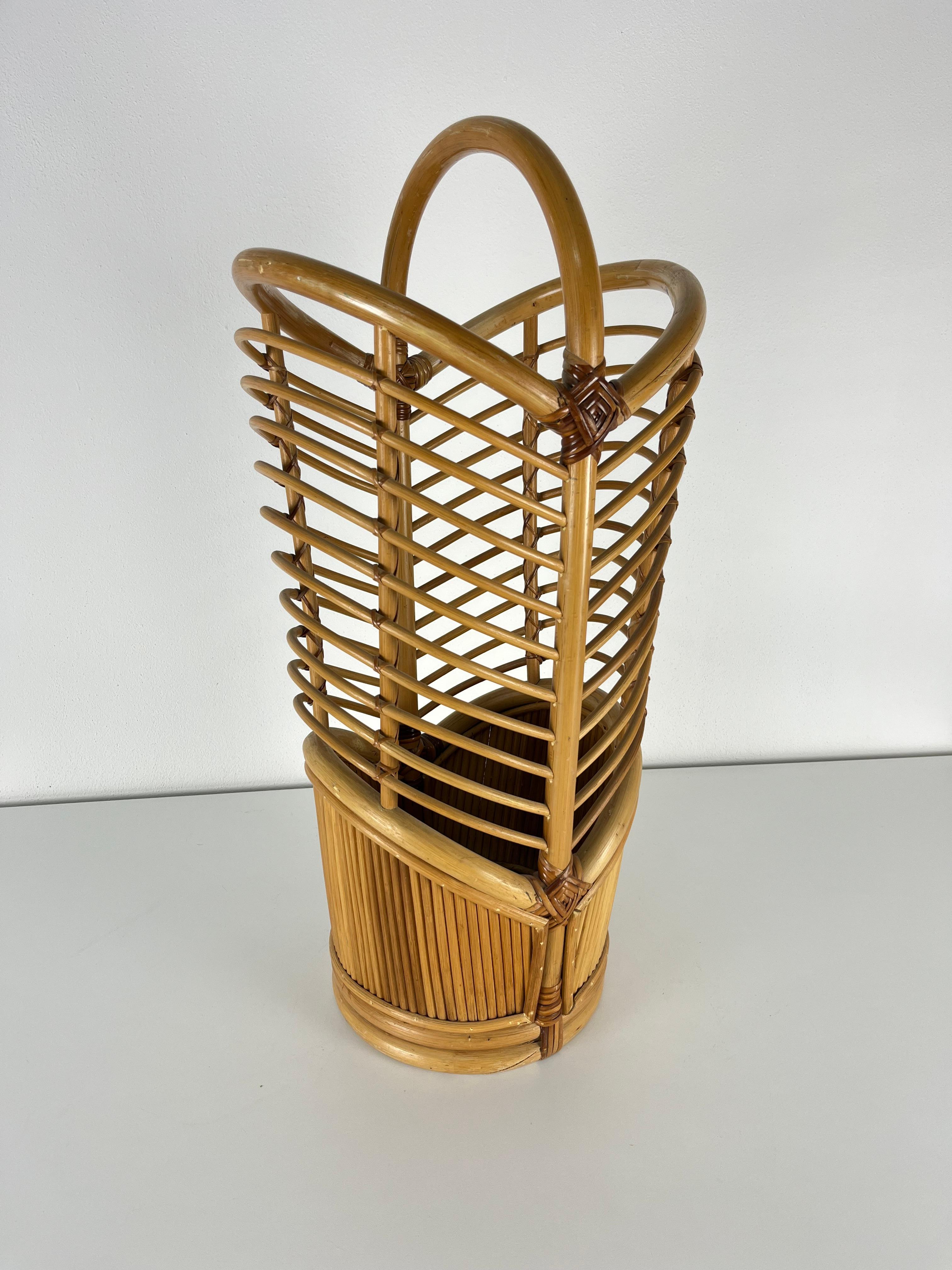 Italian Mid-Century Bamboo Umbrella Stand, Made in Italy, 1960s For Sale