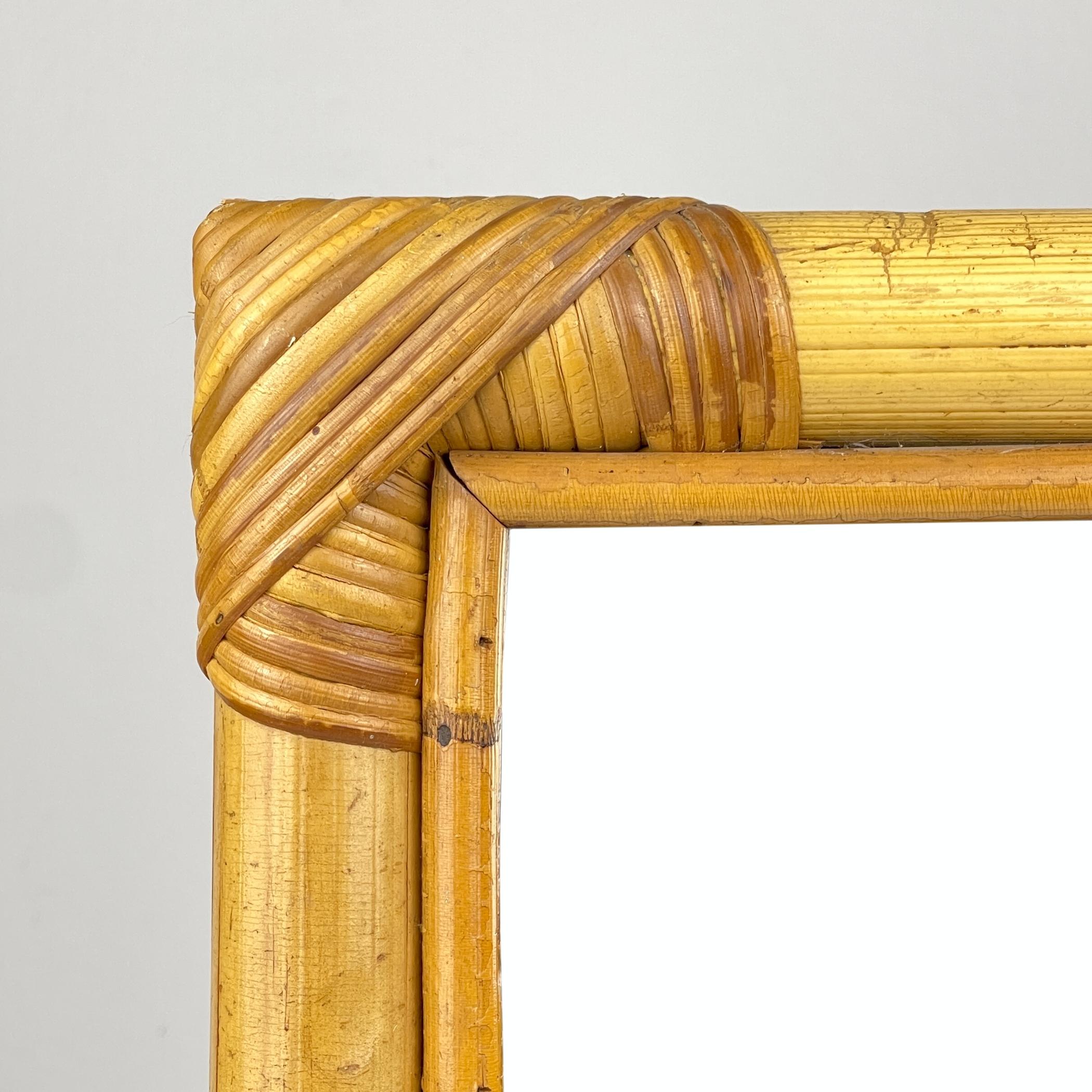 Italian Mid-Century Bamboo Wall Mirror, Italy, 1960s For Sale