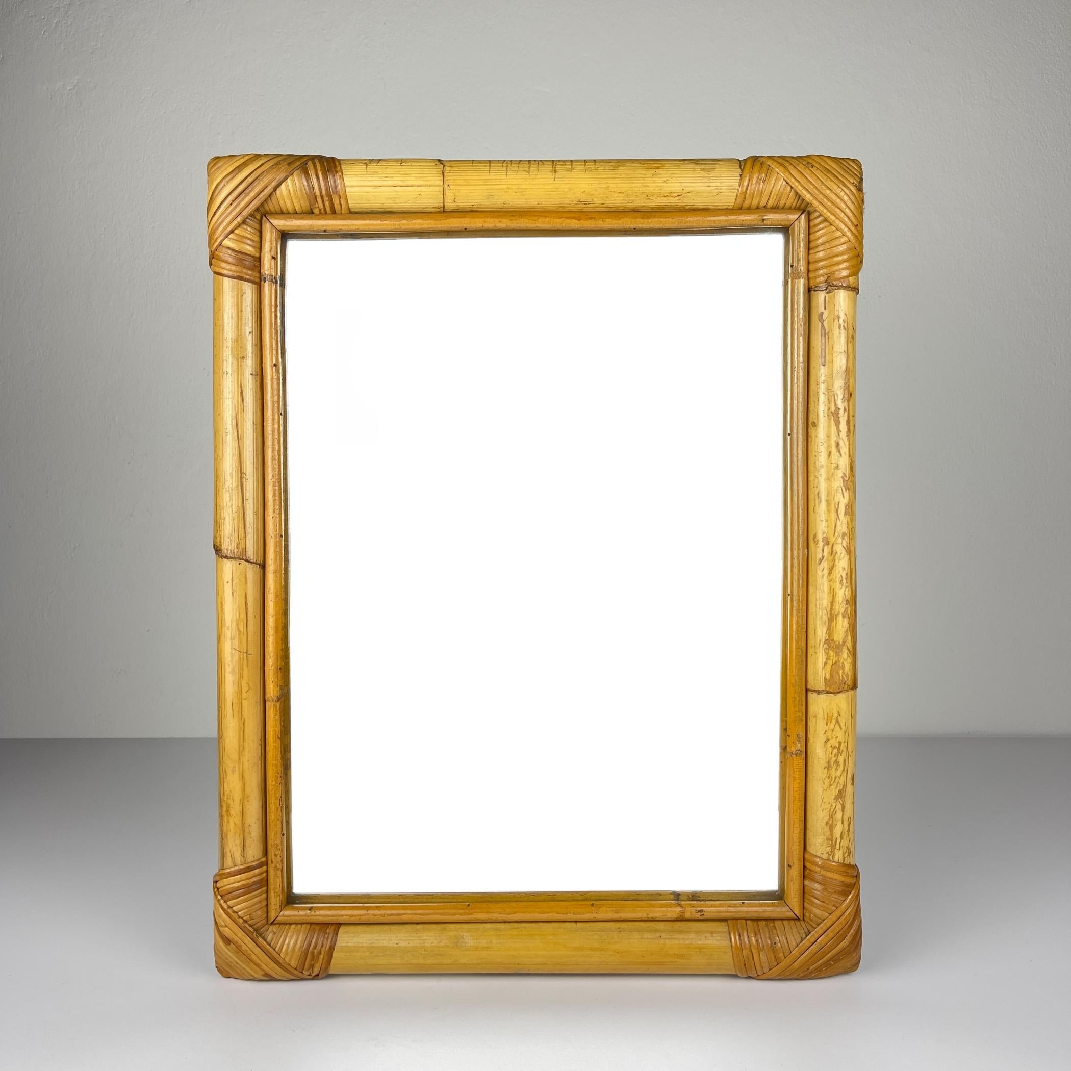 Mid-Century Bamboo Wall Mirror, Italy, 1960s In Good Condition For Sale In Miklavž Pri Taboru, SI