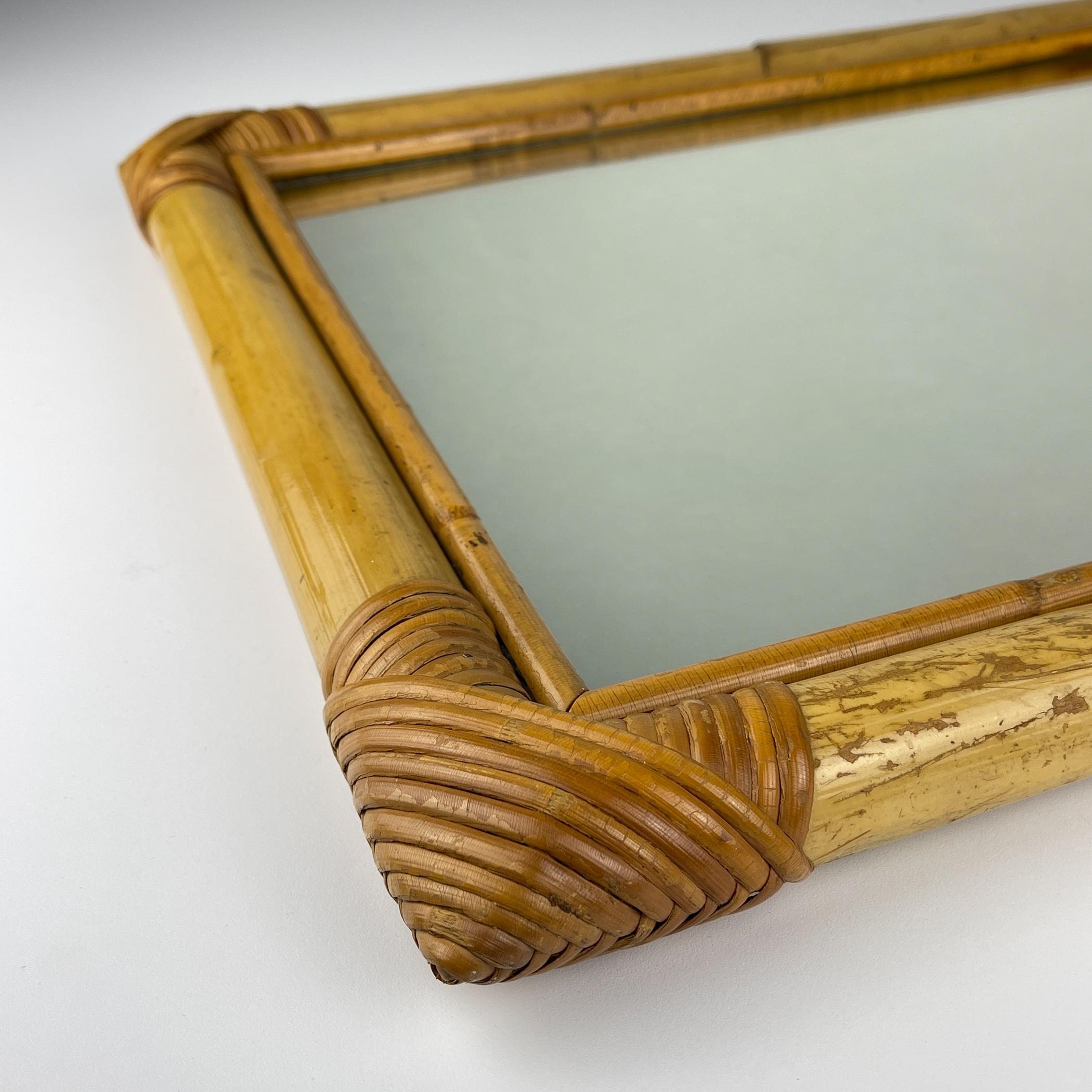 Mid-Century Bamboo Wall Mirror, Italy, 1960s For Sale 3
