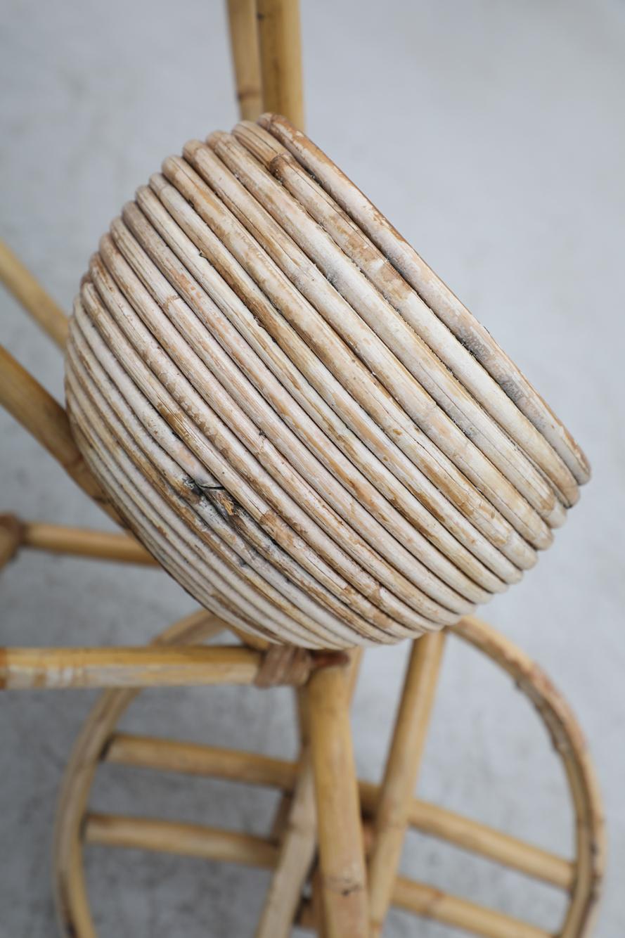 Vittorio Bonacina (attr) Mid-Century Light Bamboo Wheelbarrow Planter, 3 Baskets For Sale 7
