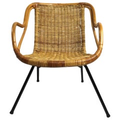 Vintage Mid Century Bamboo Wicker and Metal Chair