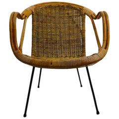 Mid Century  Bamboo Wicker and Wrought Iron Chair